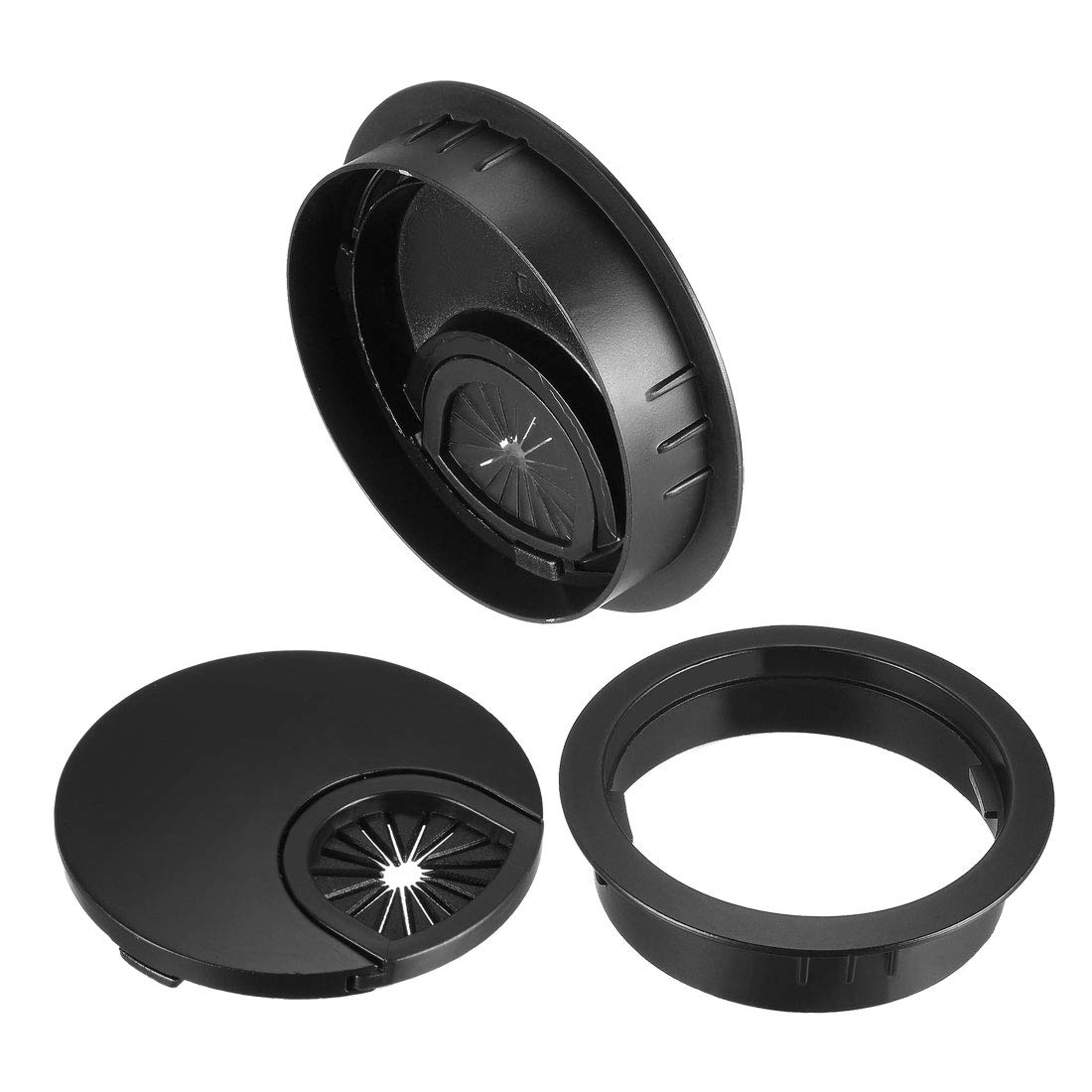 uxcell 2.4Inch/60mm Zinc Alloy Cable Hole Cover - Black Desk Wire Grommet for Office PC Cable Management | Organize Cords on Workstations & Home Desks