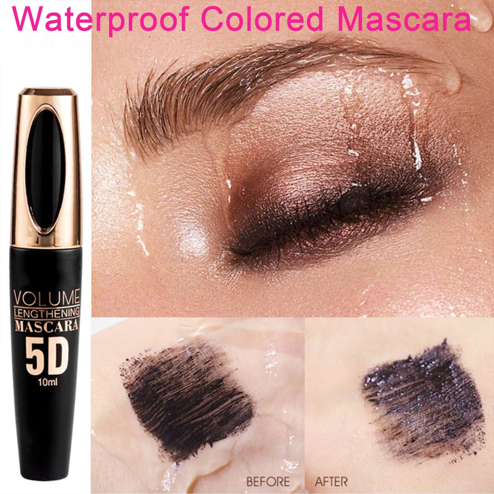 5D Waterproof Brown Mascara - Smudge Proof Volumizing & Lengthening Silk Fiber Lash Mascara for Thicker Eyelashes | Long Lasting, Curling Makeup for Party, Stage & Everyday Wear