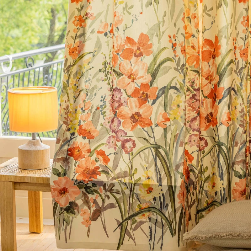 Freyja French Peach Blossom Botanical Print Custom Privacy Curtains - Elegant Window Treatment for Bedroom, Living Room & Nursery