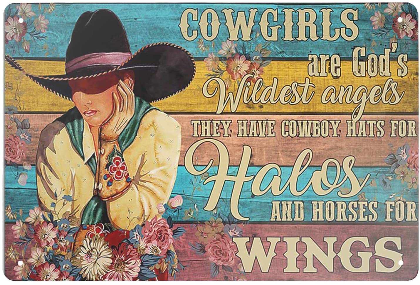 CCPARTON Vintage Cowgirl Metal Tin Sign - 'Cowgirls are God’s Wildest Angels' Retro Aluminum Wall Art Decor (8x12 Inches) for Western Home, Bar, Cafe & Outdoor Use