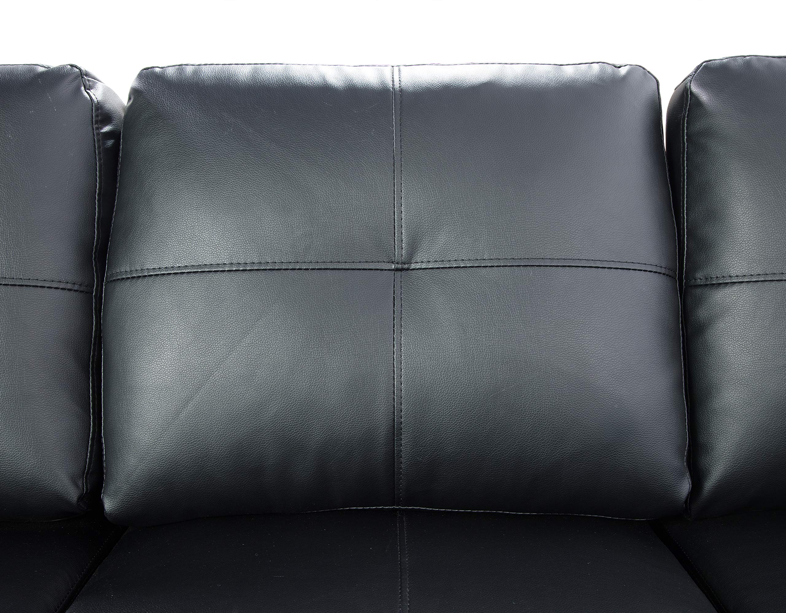 Modern Black Reversible Faux Leather Sectional Sofa with Storage Ottoman - Contemporary Living Room Furniture for Small Spaces, Apartments & Home Theater Seating