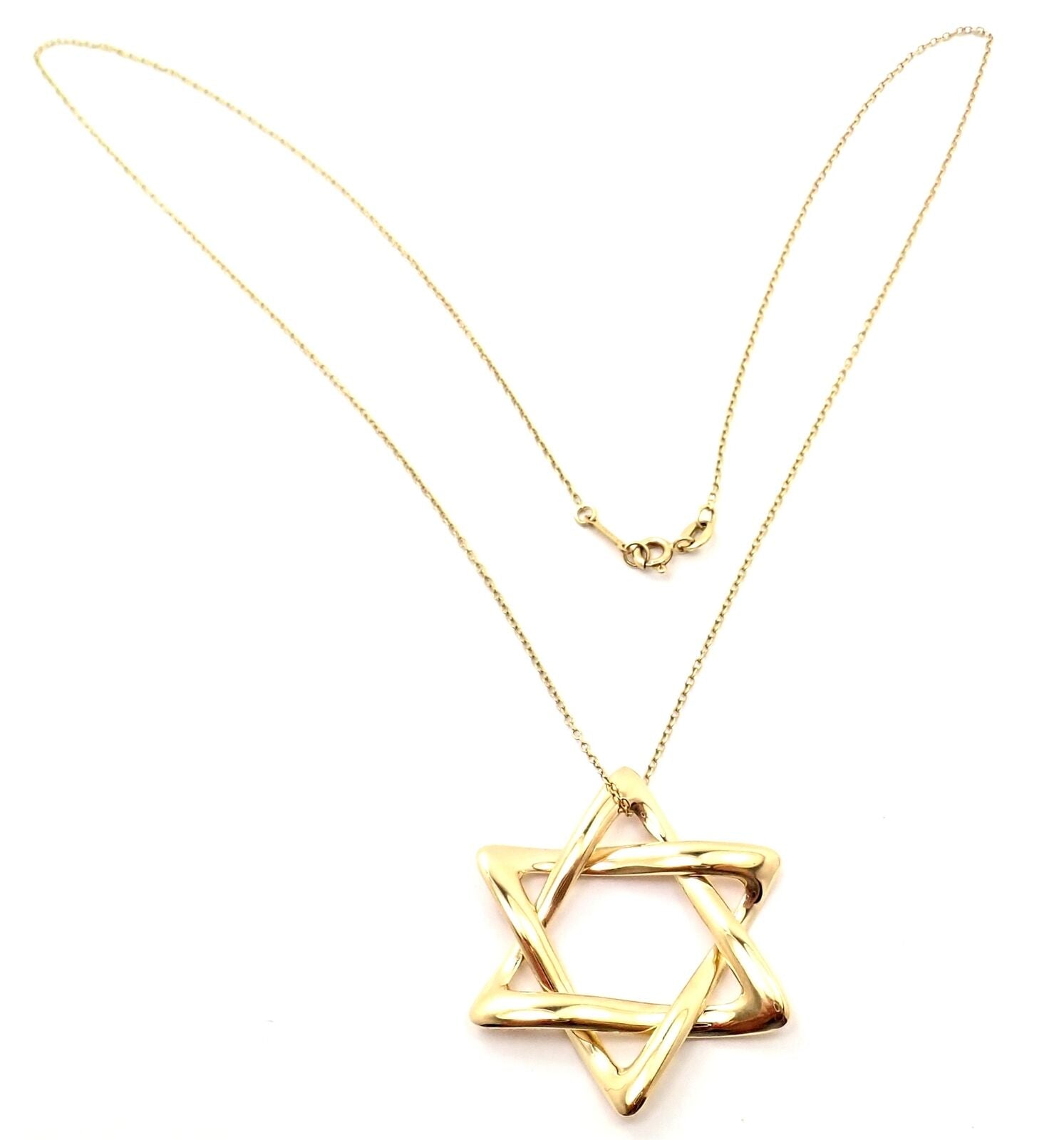 Authentic Tiffany & Co Peretti 18k Gold Large Star of David Pendant Necklace - Elegant Jewish Jewelry for Special Occasions & Gifts