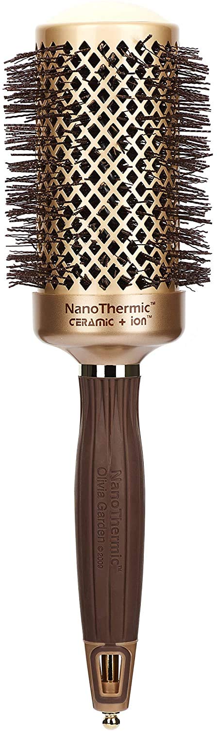 Olivia Garden NanoThermic Ceramic & Ionic Round Hair Brush for Heatless Styling - Natural Heat Retention for Frizz Control & Shine - Perfect for Travel, Home Use & Salon Styling