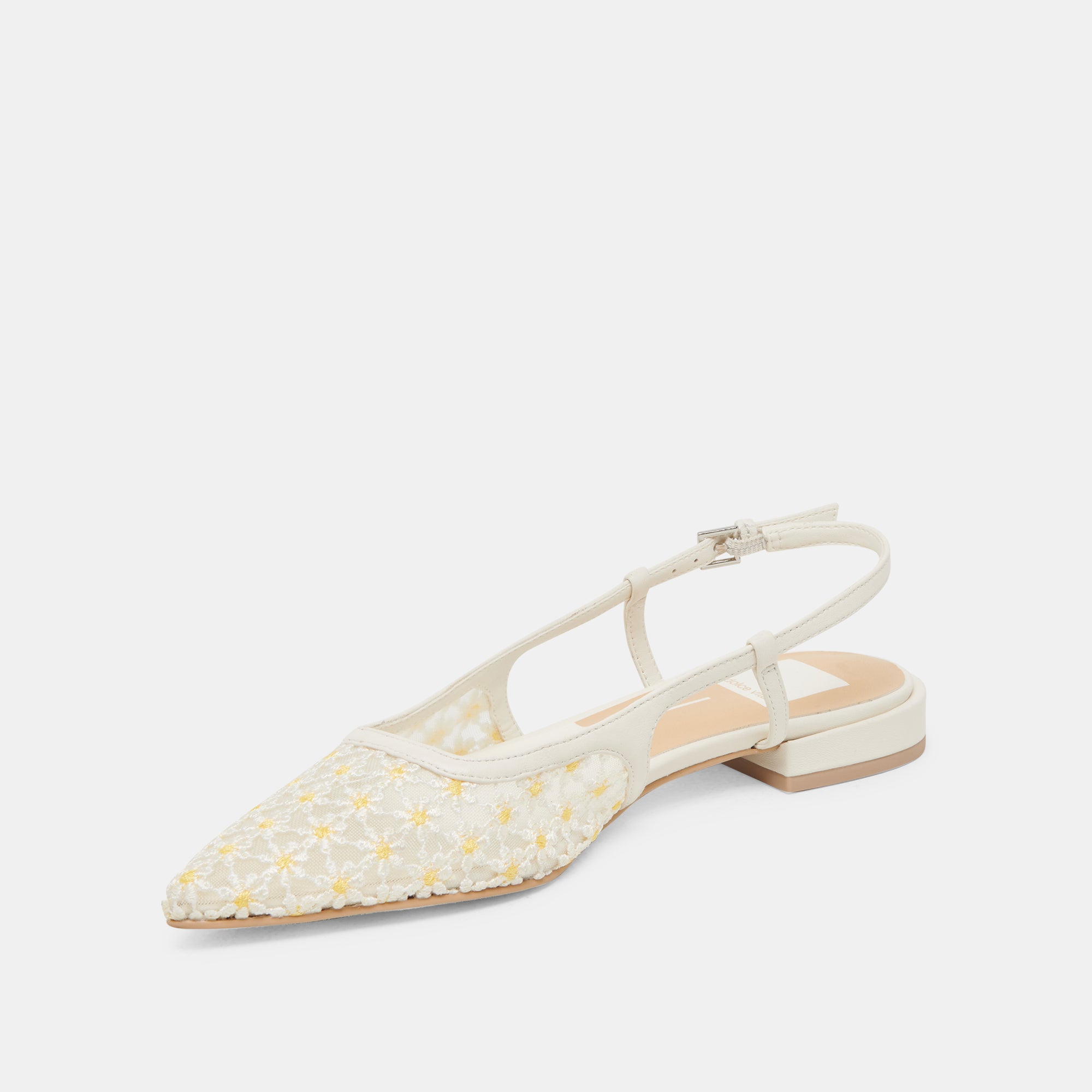 PAMIE Floral Flats for Women - White & Yellow Mesh Summer Sandals - Comfortable Casual Shoes for Beach, Walking, and Outdoor Activities
