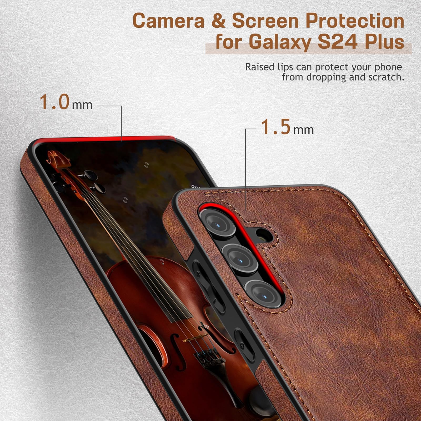 Premium Leather Luxury Business PU Case for Samsung Galaxy S24+ Plus 5G (6.7 inch 2024) - Shockproof Non-Slip Grip Full Body Protective Cover - Brown - Perfect for Office, Travel & Daily Use