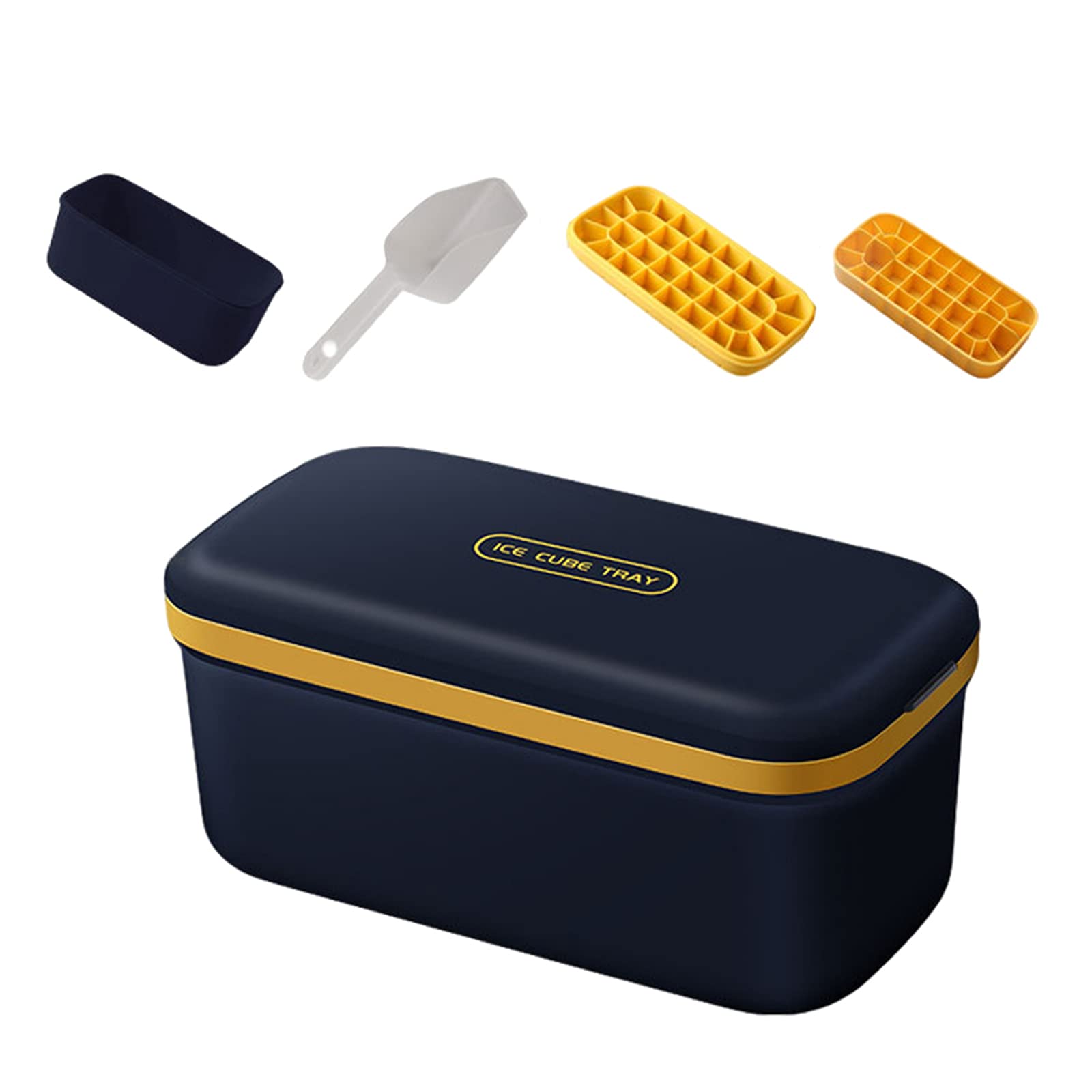 Premium Silicone Ice Cube Tray with Lid & Scoop - Easy Release Ice Molds for Cocktails, Drinks & Party - BPA-Free Portable Ice Storage Container - Blue (Perfect for Home Bars, BBQs & Outdoor Adventures)