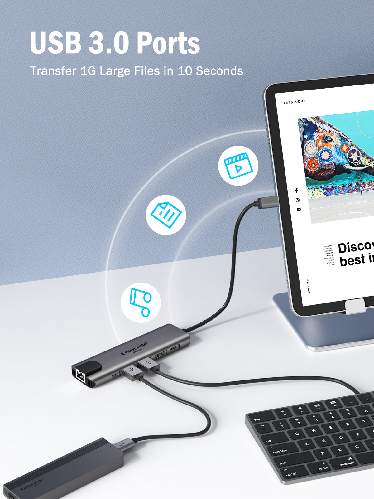 LEMORELE™ TC44 6-in-1 USB C Hub with 4K HDMI, USB 3.0, SD/TF Card Reader - Perfect for MacBook Pro/Air, iPad Pro, Chromebook & More