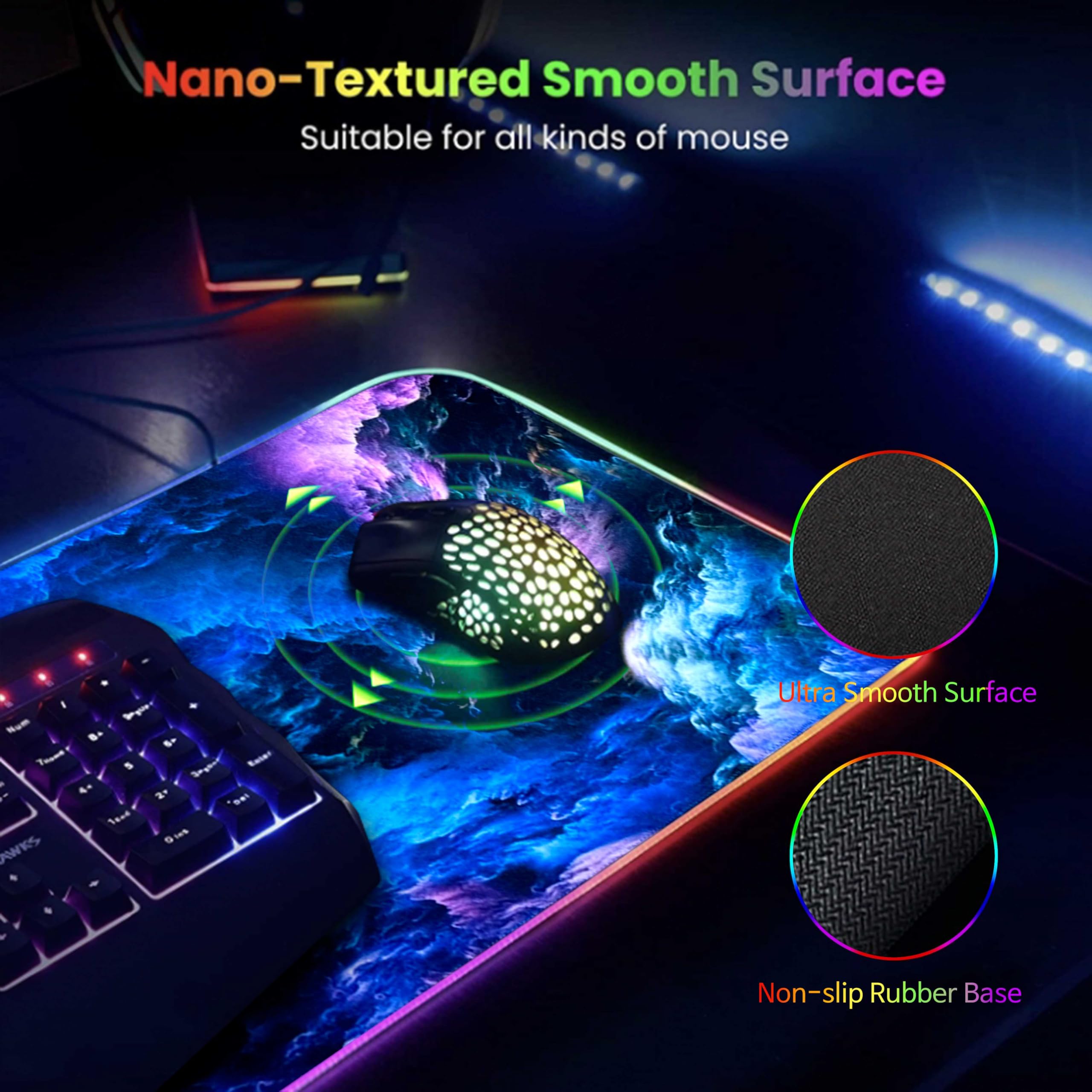 RGB Gaming Mouse Pad - Large Extended LED Mouse Mat with Non-Slip Rubber Base, Water-Resistant Keyboard Pad (31.5×11.8 inches) for PC, Computer, Office & Gaming Setup
