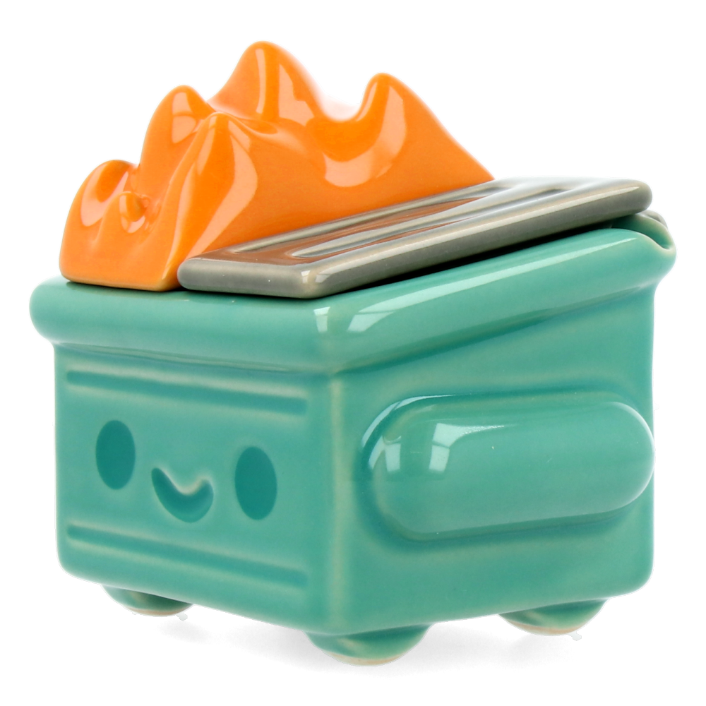 Dumpster Fire Trash Stash Ceramic Figurine - Funny Home Office Desk Decor for Stress Relief & Gag Gifts