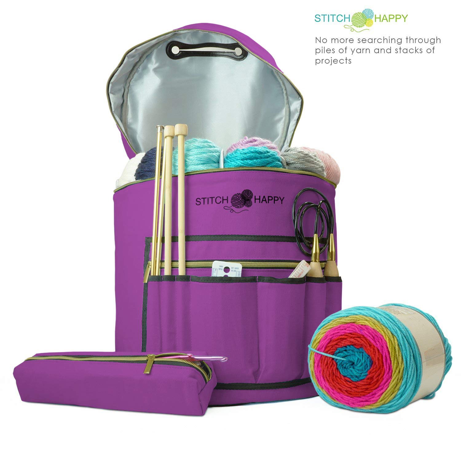XL Knitting Bag (Lilac) - 7 Pocket Yarn Storage Organizer for Crochet & Knitting Projects | Perfect for Crafters, DIY Enthusiasts & On-the-Go Needlework