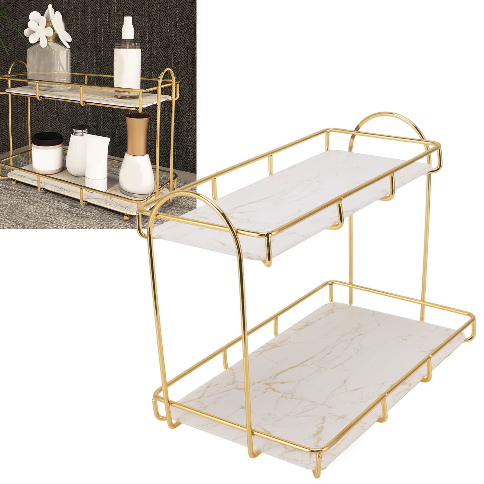 2-Tier Large Golden Cosmetic Storage Organizer for Makeup, Skincare & Beauty Products - Perfect for Bathroom, Bedroom & Vanity Organization