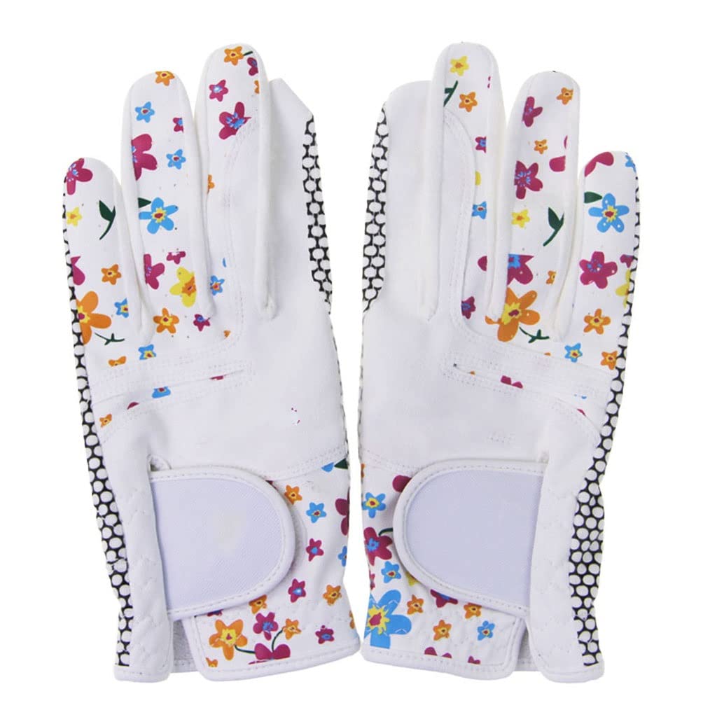 Premium Women's Golf Gloves - Breathable Cool Leather Pair for Ladies (Floral Colorful Design) | Non-Slip Grip | Left & Right Hand | Summer Sports & Outdoor Practice Accessories