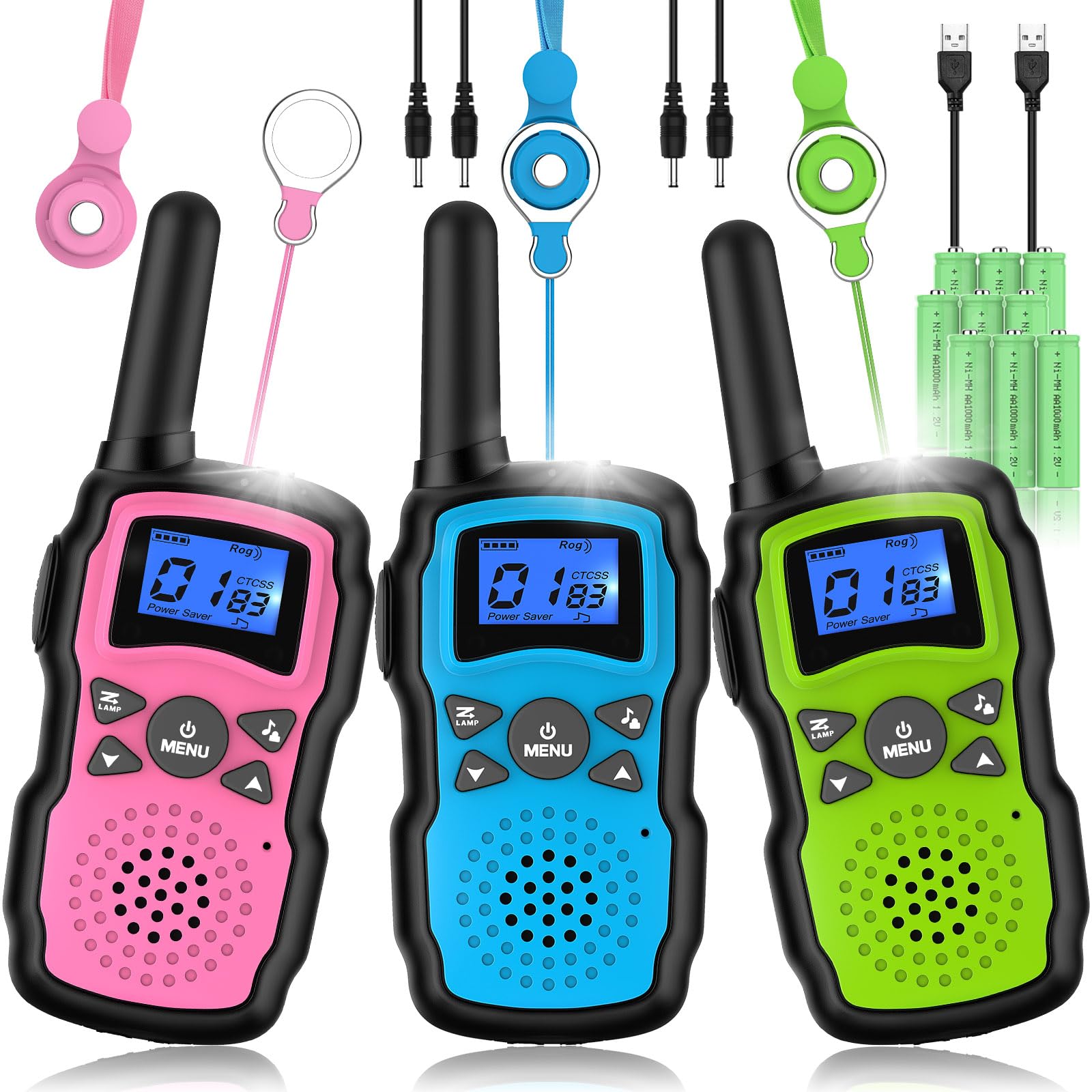 Wishouse Kids Walkie Talkies - Rechargeable Long Range Walkie Talkies for Boys & Girls Ages 4-10, 3 Pack with Flashlight & VOX - Perfect for Hiking, Camping, Outdoor Adventures & Birthday Gifts