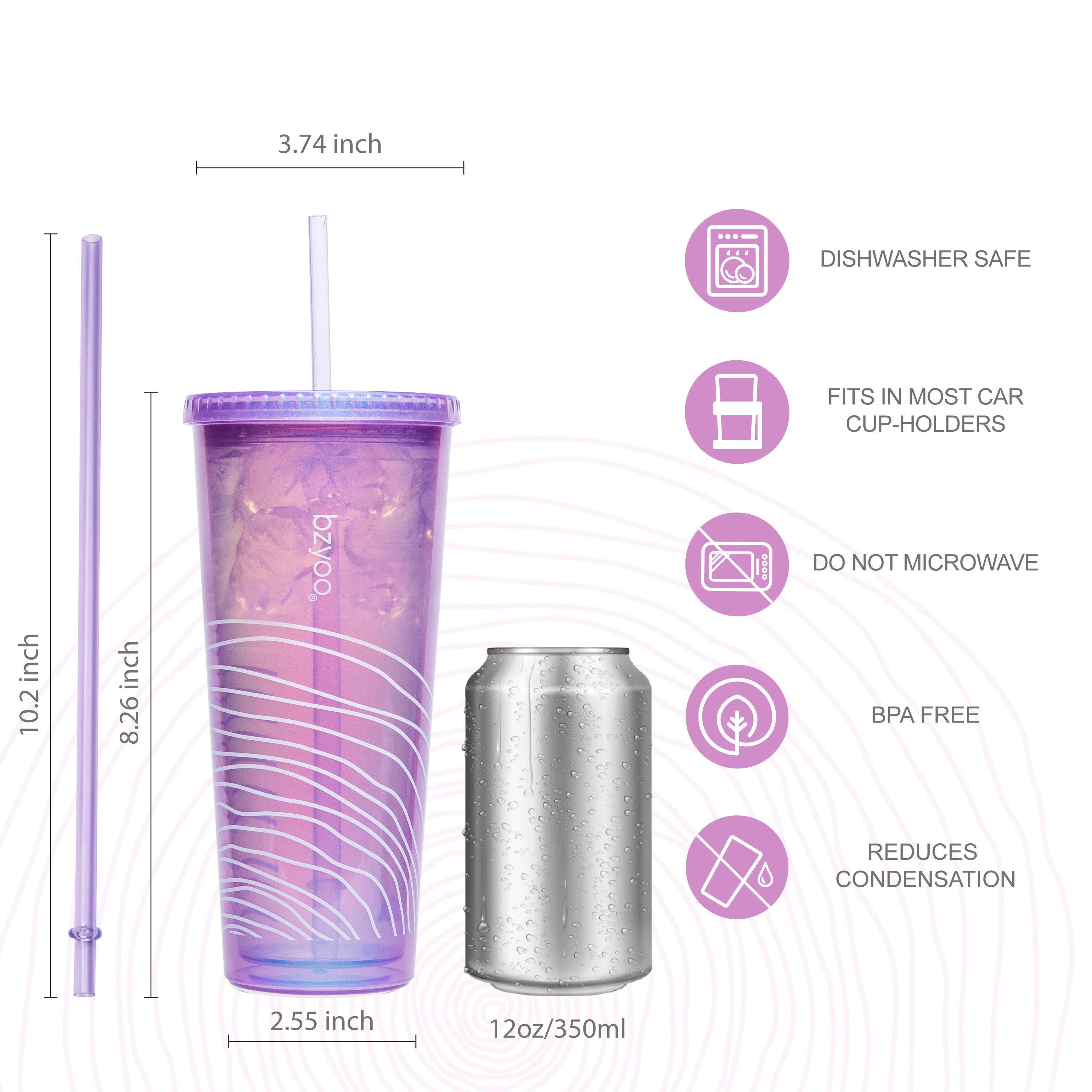 24oz Double Wall Insulated Plastic Tumbler with Lid & Straw - Leakproof, BPA-Free, Pearl Purple - Perfect for Iced Coffee, Smoothies, and On-the-Go Hydration