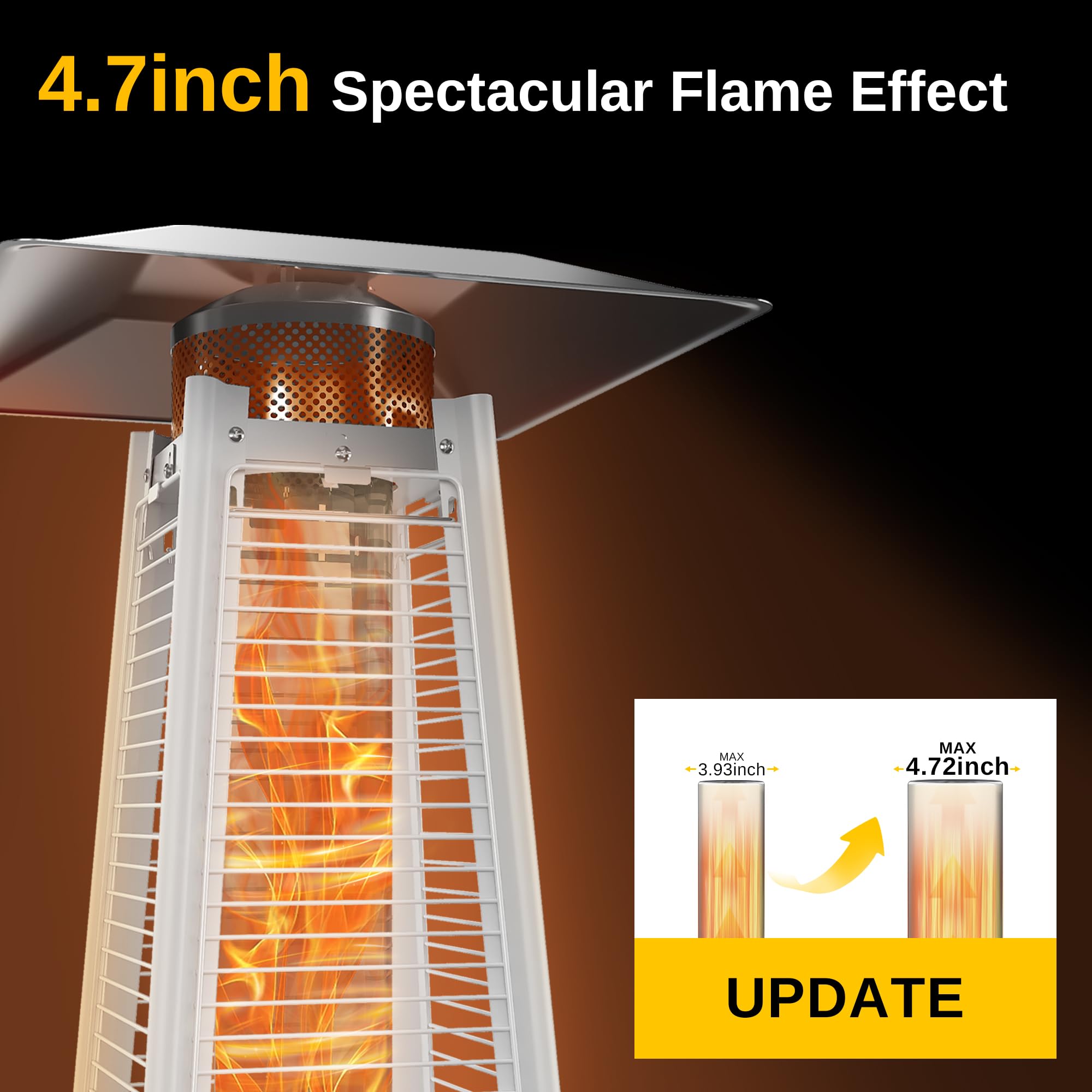 EAST OAK 48,000 BTU Stainless Steel Pyramid Patio Heater with Quartz Glass Tube - Triple Protection System & Wheels - Outdoor Propane Heater for Restaurants, Backyard, Deck, Garden - Commercial & Residential Use