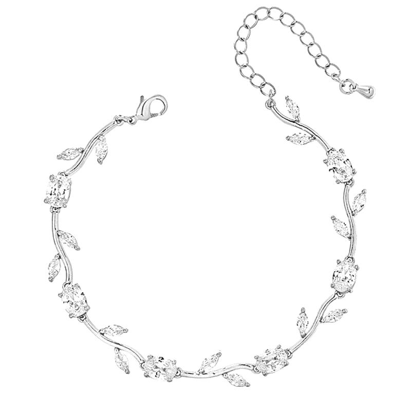 Elegant Silver Vine Wedding Bracelet with Cubic Zirconia 7845 - Perfect for Bridal Jewelry, Anniversary Gifts & Special Occasions