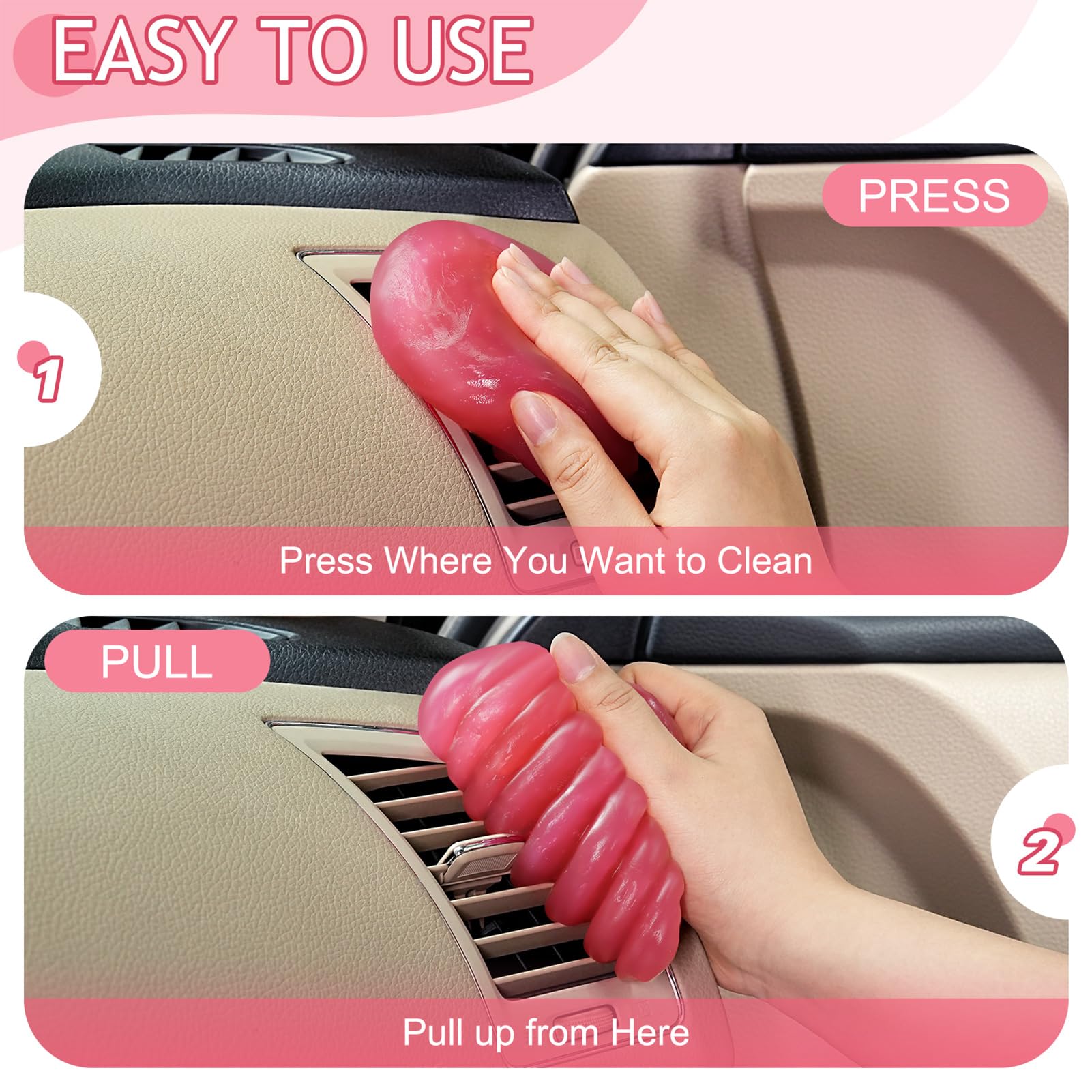 Premium Car Cleaning Gel - 2 Pack Auto Interior Detailing Putty & Slime for Dust & Dirt Removal - Perfect Car Accessories Gift for Men & Women (Great for Dashboards, Vents & Hard-to-Reach Areas)
