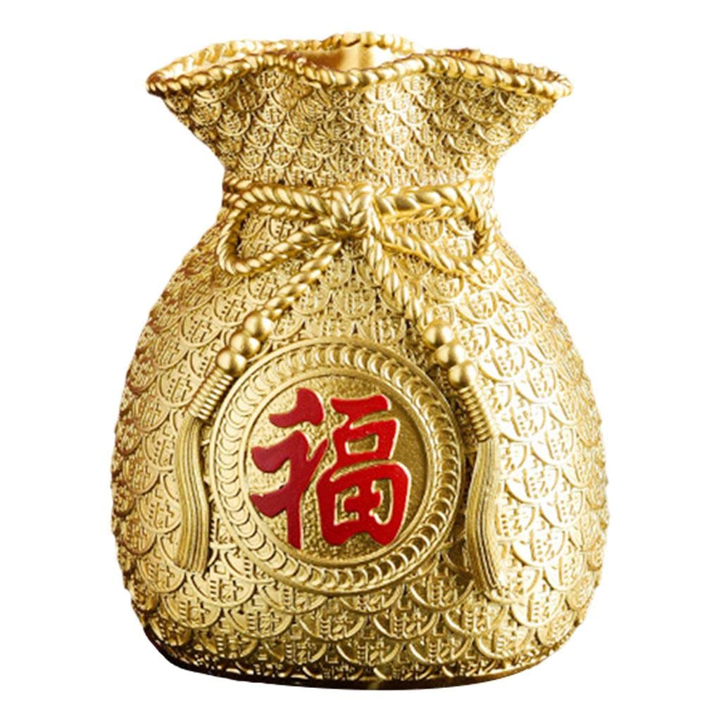 Gold Money Bag Shaped Novelty Flower Vase Planter Pot for Office Decor, Home Fortune Arrangements & Gift Ideas - Perfect for Feng Shui Decorations and Desk Accessories