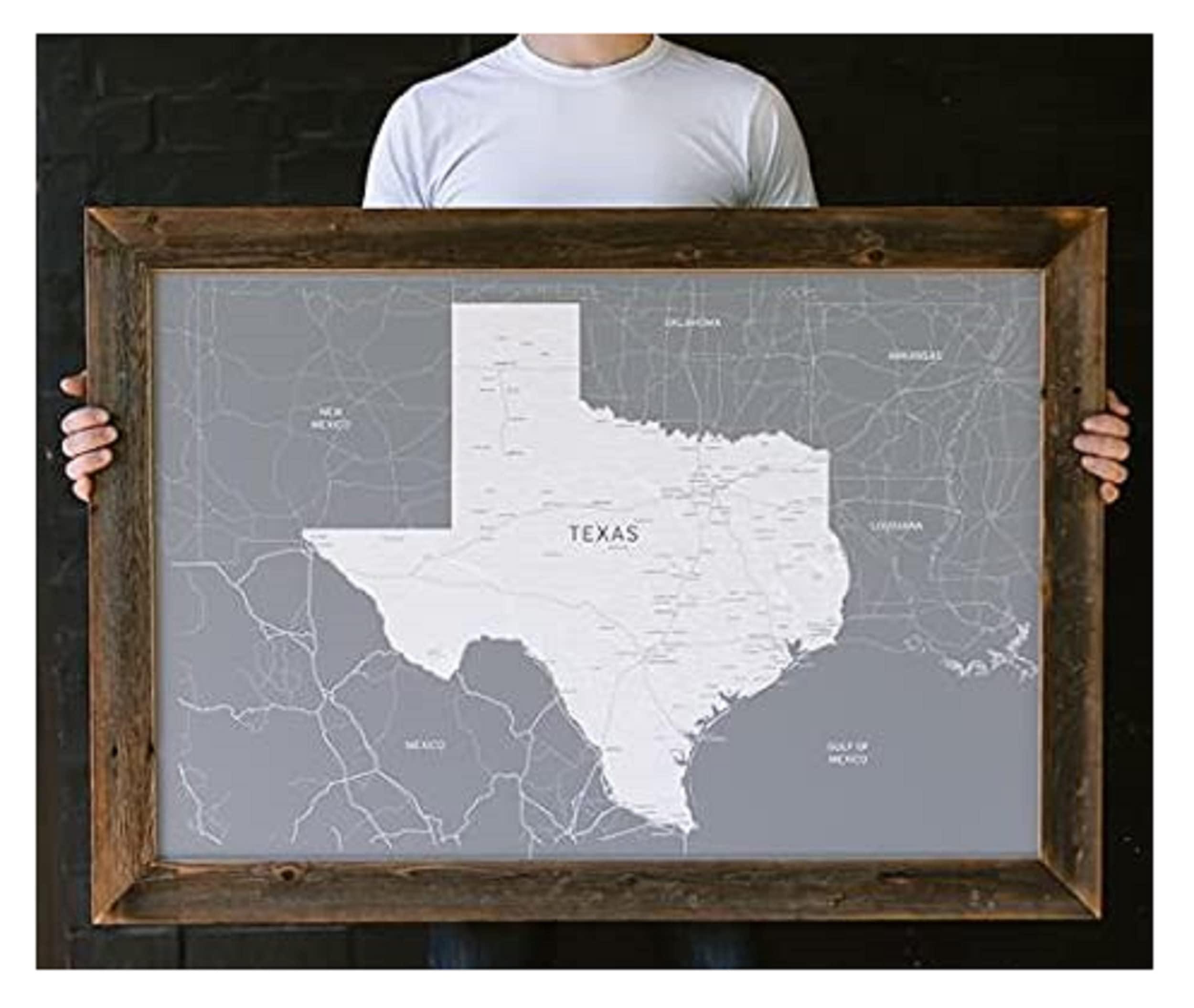 Wayfaren Large Grey Texas Push Pin Travel Map with Handmade Wooden Frame | 24