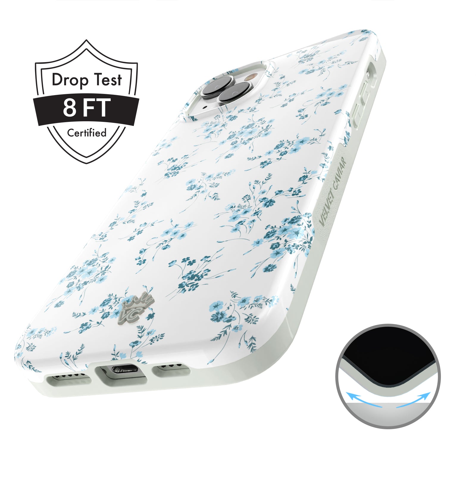 French Blue Floral iPhone Case - Elegant Flower Design Protective Cover for iPhone 13/14/15 Pro Max - Perfect for Everyday Use, Travel & Gift Giving