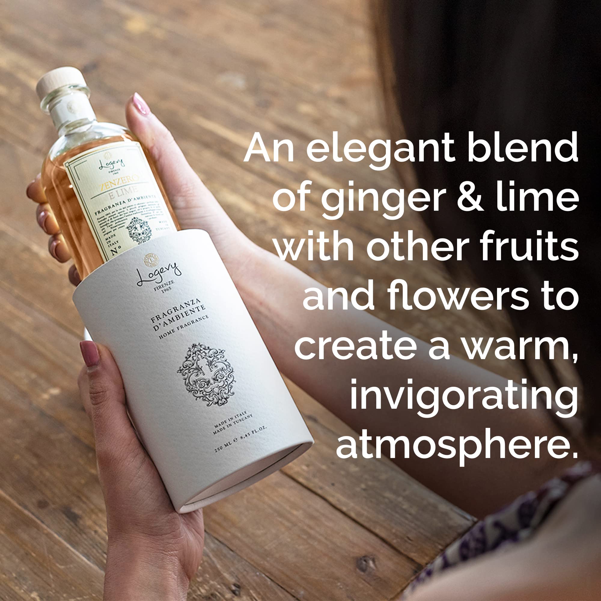 Logevy Firenze 1965 Zenzero e Lime – Premium Ginger & Lime Scented Reed Diffuser | 500ml Luxury Home Fragrance with Spicy, Floral & Fruity Notes | Handcrafted Glass Bottle with 12 Natural Bamboo Reeds | Perfect for Living Room, Bedroom & Office Aromatherapy