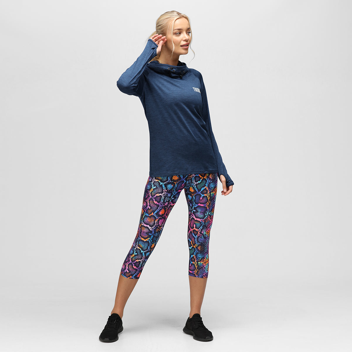 Women's Navy Blue Cowl Neck Hoodie - Soft Fleece Pullover Sweatshirt for Casual Wear & Winter Layering