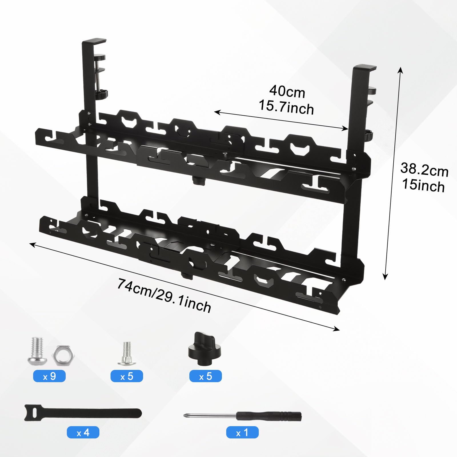 Black Extendable Under Desk Cable Management Tray (15.7-29 Inch) - No Drill Installation for Wire Organization | Perfect for Home Office, Gaming Setup & Workspace Organization