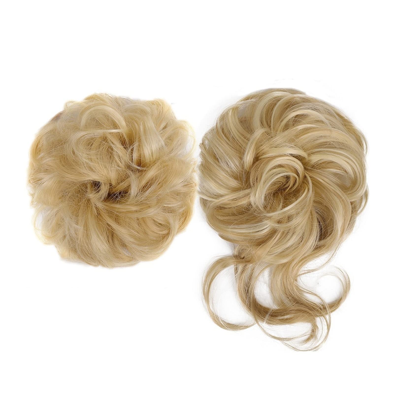 2-Pack Synthetic Bun Hairpieces for Women - Elastic Scrunchies & Ponytail Extensions - Wavy Curly Messy Chignon Style (Color: 22H613) - Perfect for Weddings, Parties & Everyday Hairstyles