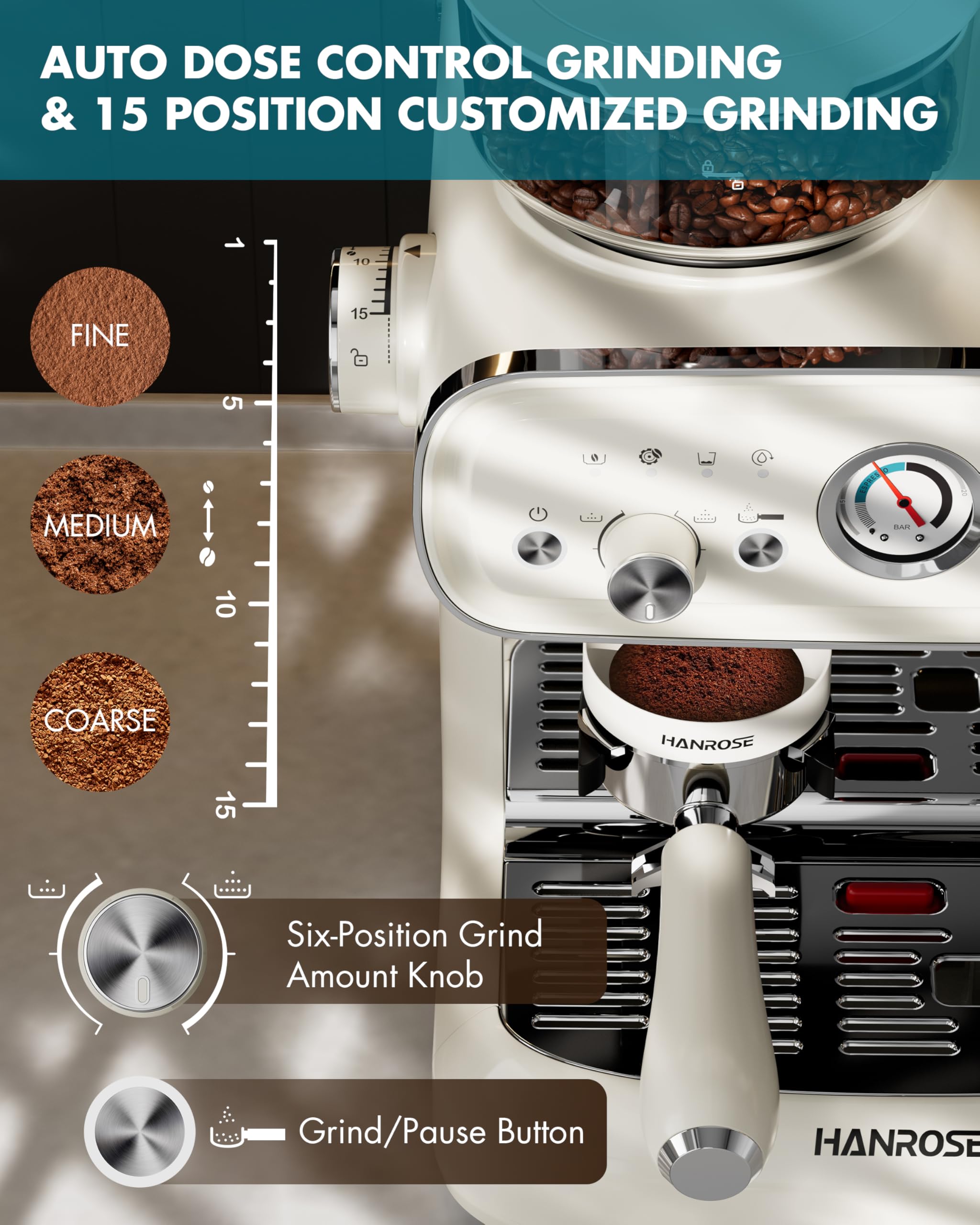 Premium 20 Bar Espresso Machine with Built-in Grinder & Milk Frother - Professional Home Coffee Maker for Latte, Cappuccino & Espresso - Perfect for Kitchen, Office & Coffee Shop Use