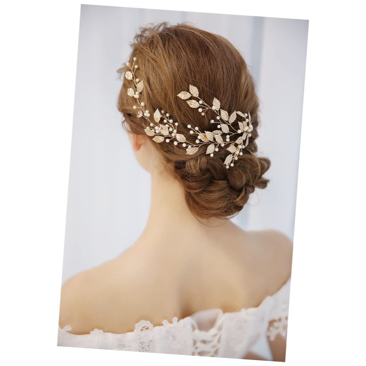 POPETPOP Pearl Golden Leaves Wedding Headband for Women - Elegant Bridal Hair Accessories, Headpiece for Wedding, Party, Prom, and Special Occasions