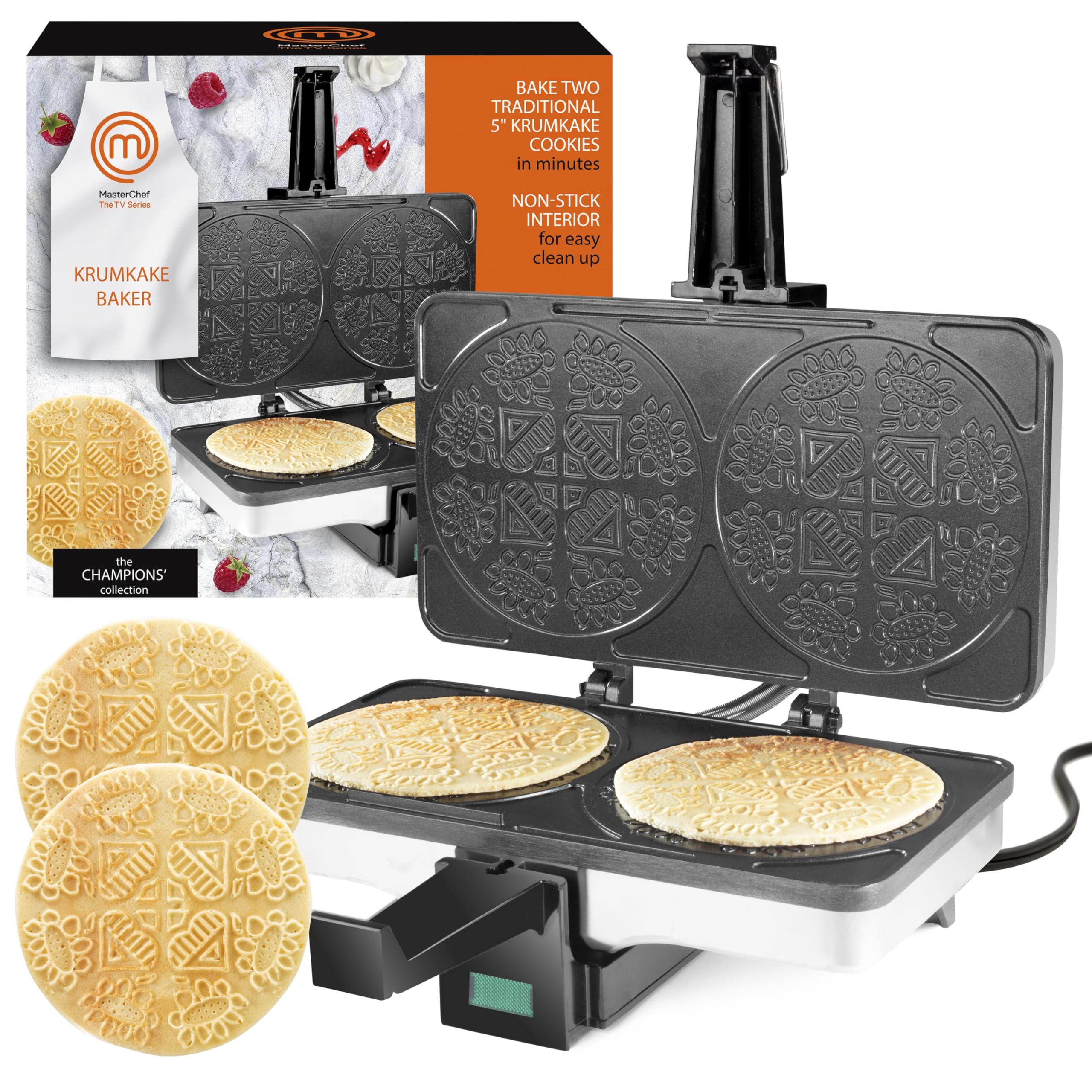 MasterChef Krumkake Baker - Electric Nonstick Iron Press for Homemade Pizzelle Cookies, Cannoli Shells & Waffle Cones - Perfect for Holiday Gifts, Family Baking & Italian Dessert Making