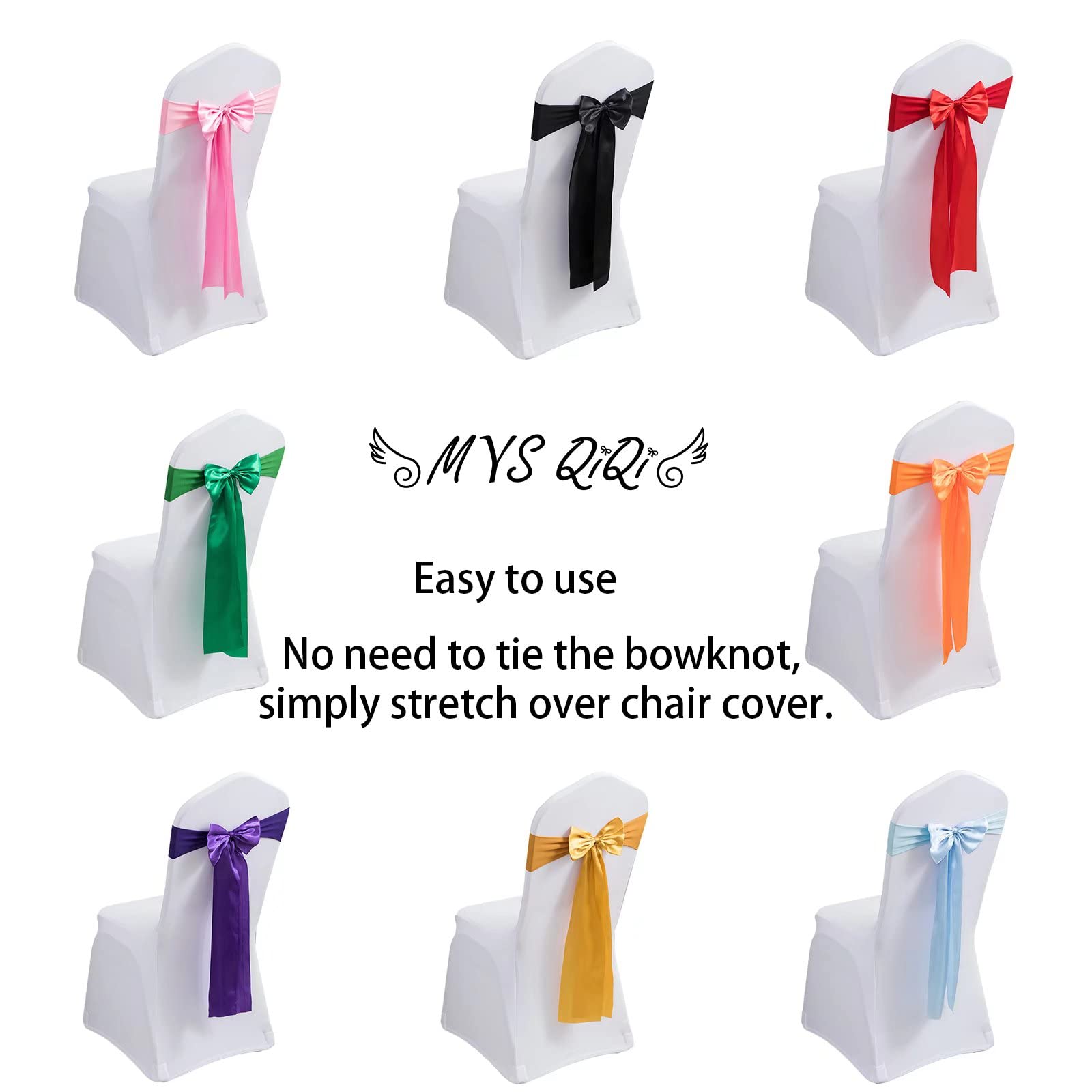 100 PCS Light Purple Spandex Chair Bands - Stretchable Satin Chair Sashes & Ribbons for Wedding, Party, Banquet, Hotel Decor - Elegant Chair Cover Bows for Home & Kitchen Decoration