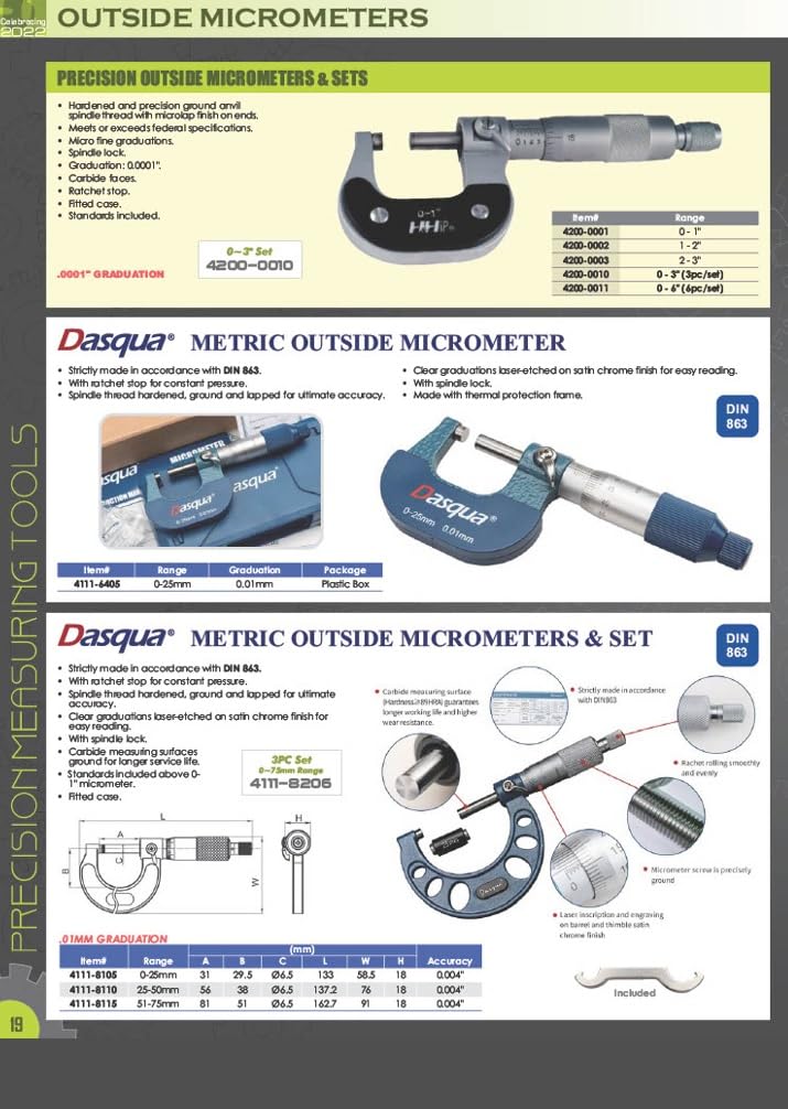 HHIP 4200-0160 C-Type Outside Micrometer 9-10 Inch Range with .0001