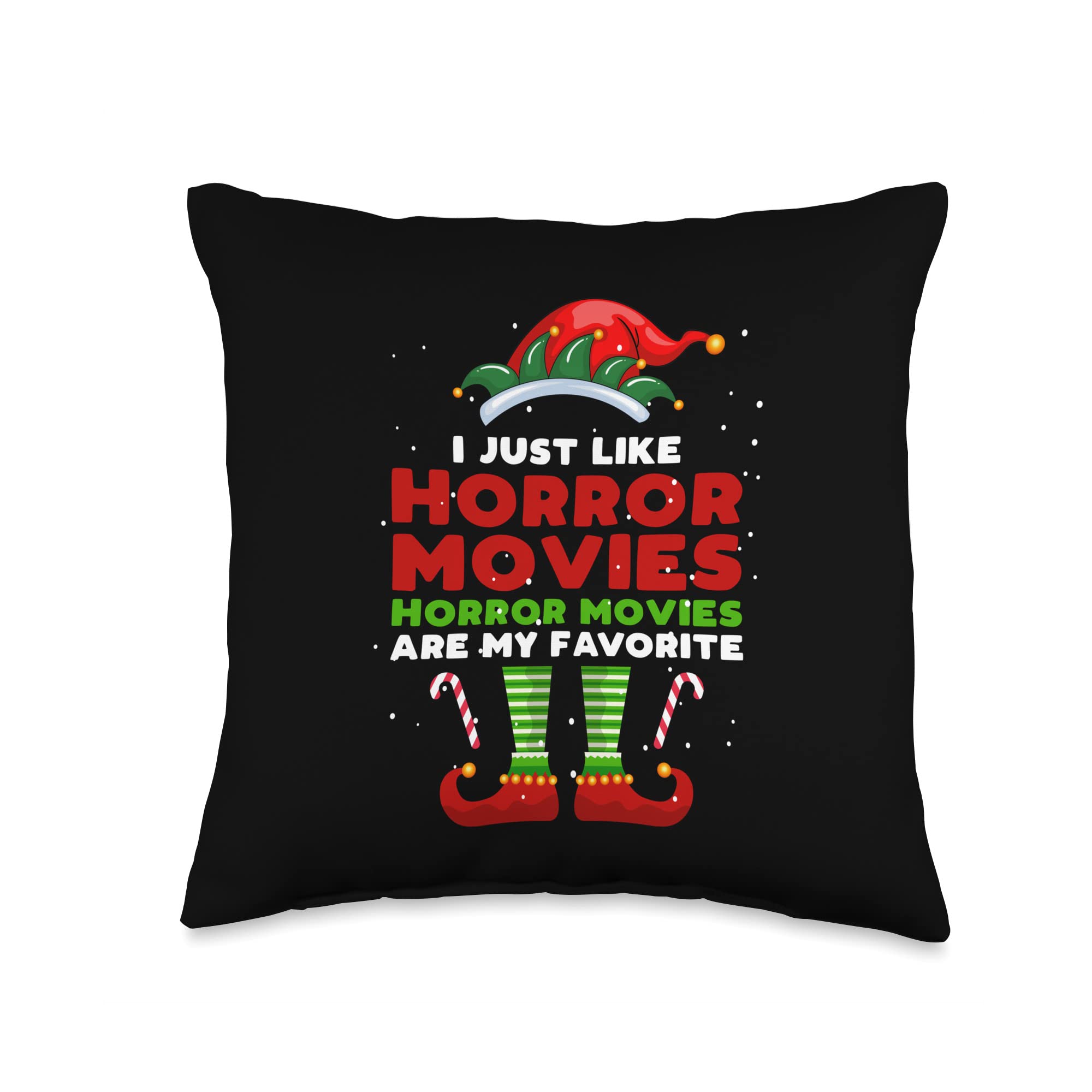 Funny Horror Movie Quote Christmas Elf Throw Pillow - 16x16 Inch Multicolor Decorative Cushion for Xmas Gifts, Horror Fan Gifts & Holiday Home Decor
