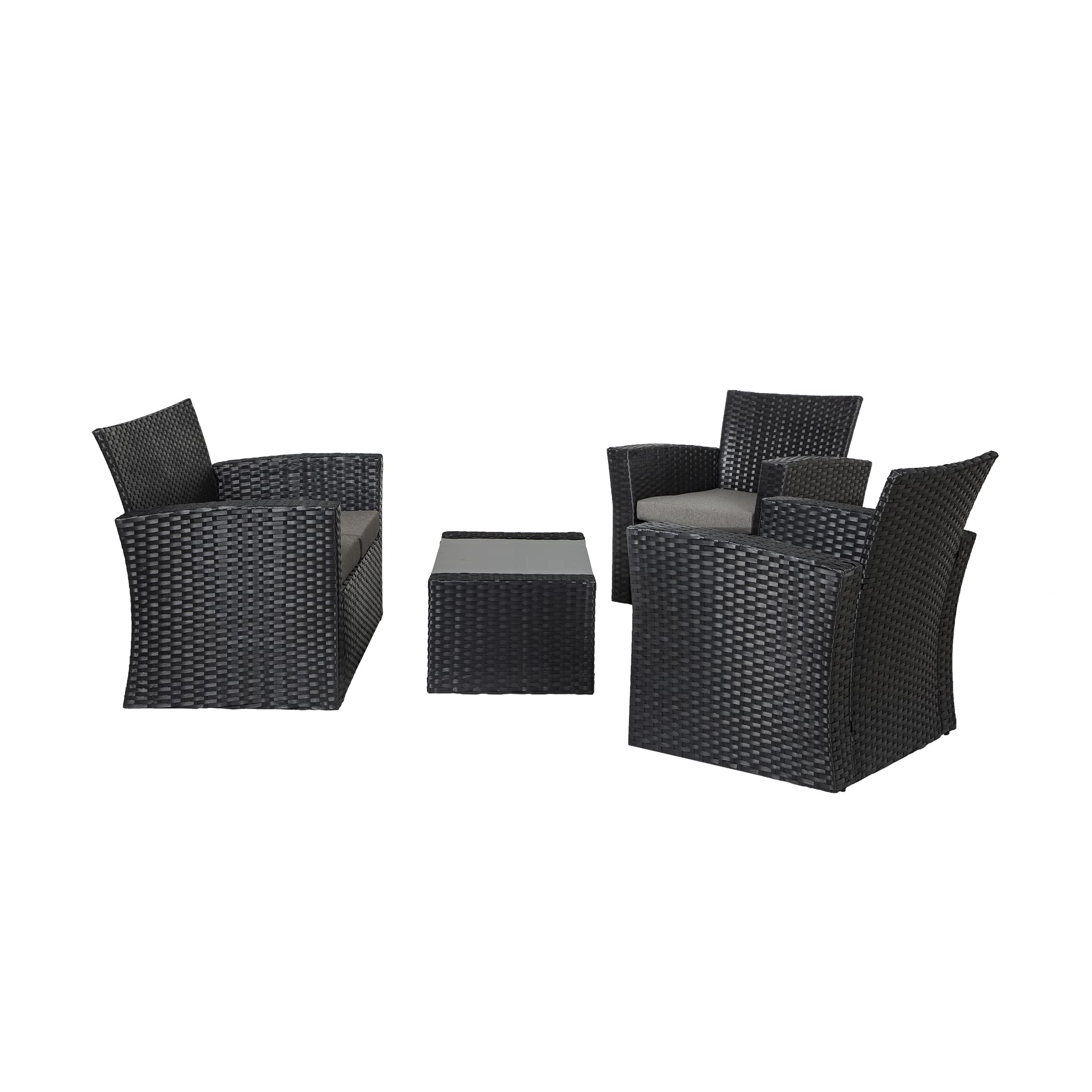 WestinTrends 4-Piece Coastal Black Patio Furniture Set - All-Weather HDPE Rattan Wicker Outdoor Sofa Set with Tempered Glass Coffee Table - Gray - Perfect for Backyard, Poolside & Beach House Decor