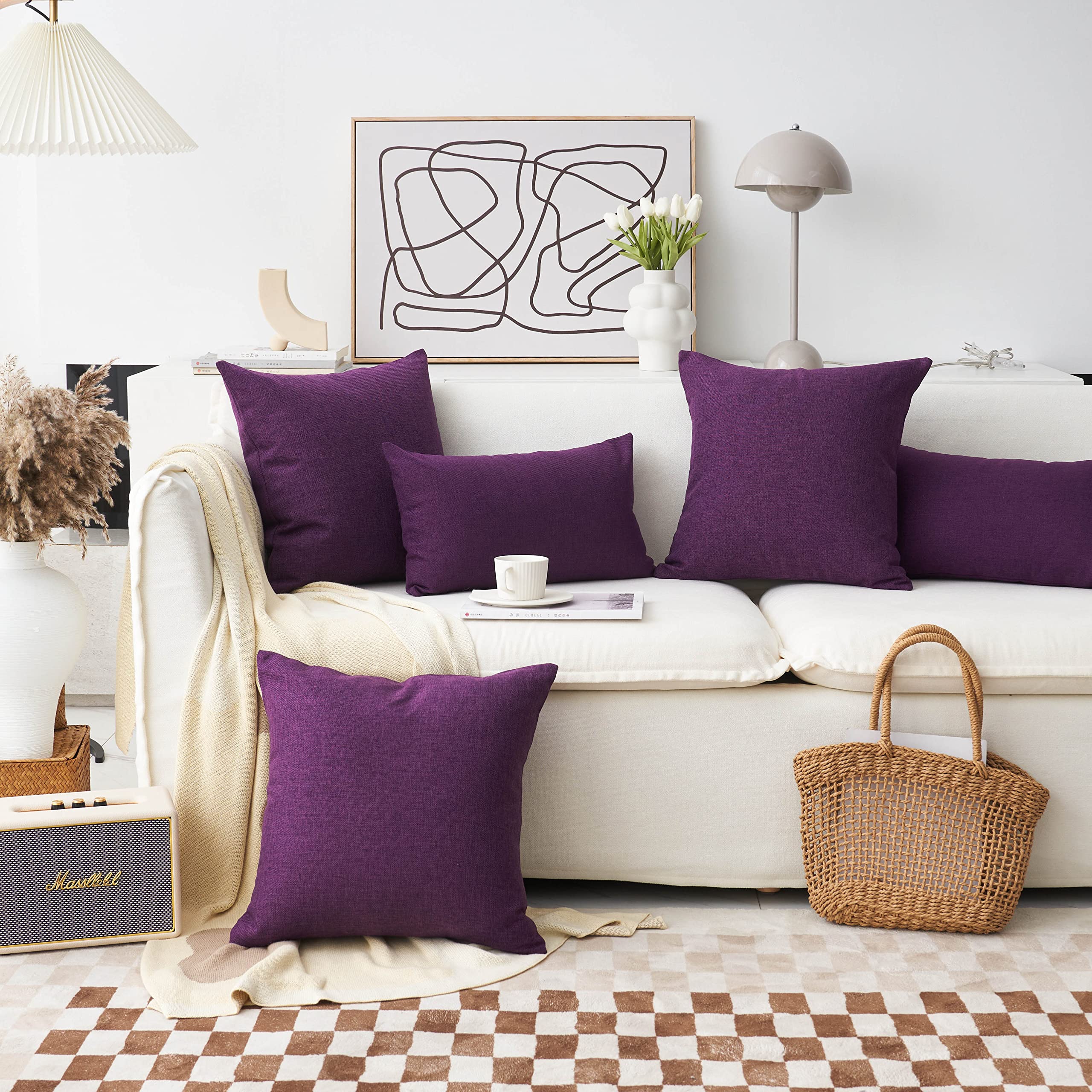 Premium Purple Burlap Linen Pillow Covers - 20x20 Inches (50x50cm) Solid European Style Throw Pillows for Sofa, Bed & Bench - Perfect for Living Room Decor, Bedroom Accents & Cozy Home Styling