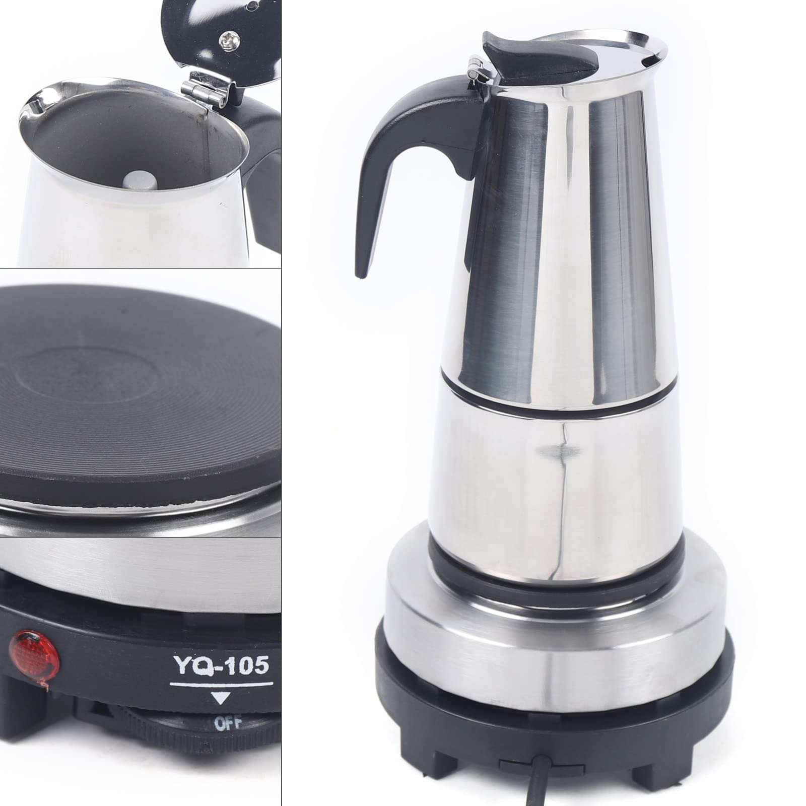 6 Cups Electric Stovetop Espresso Maker - Stainless Steel Moka Pot for Italian & Cuban Coffee - 300ml Cafetera - Perfect for Home, Office & Camping Brewing
