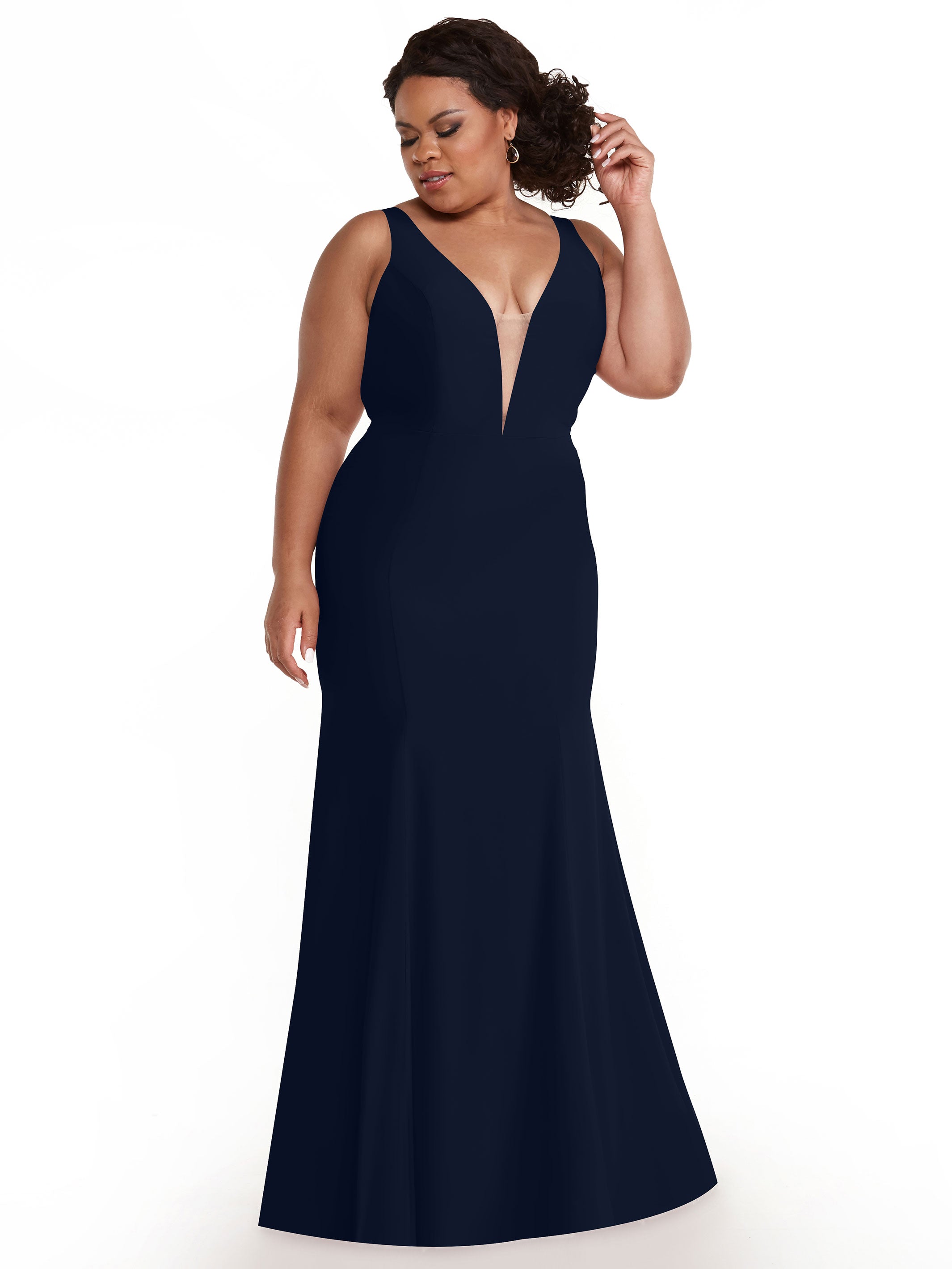 Elegant 83010 Mermaid Stretch Chiffon Bridesmaid Dress with Plunging V-Neckline - Perfect for Beach Weddings, Formal Events & Evening Parties