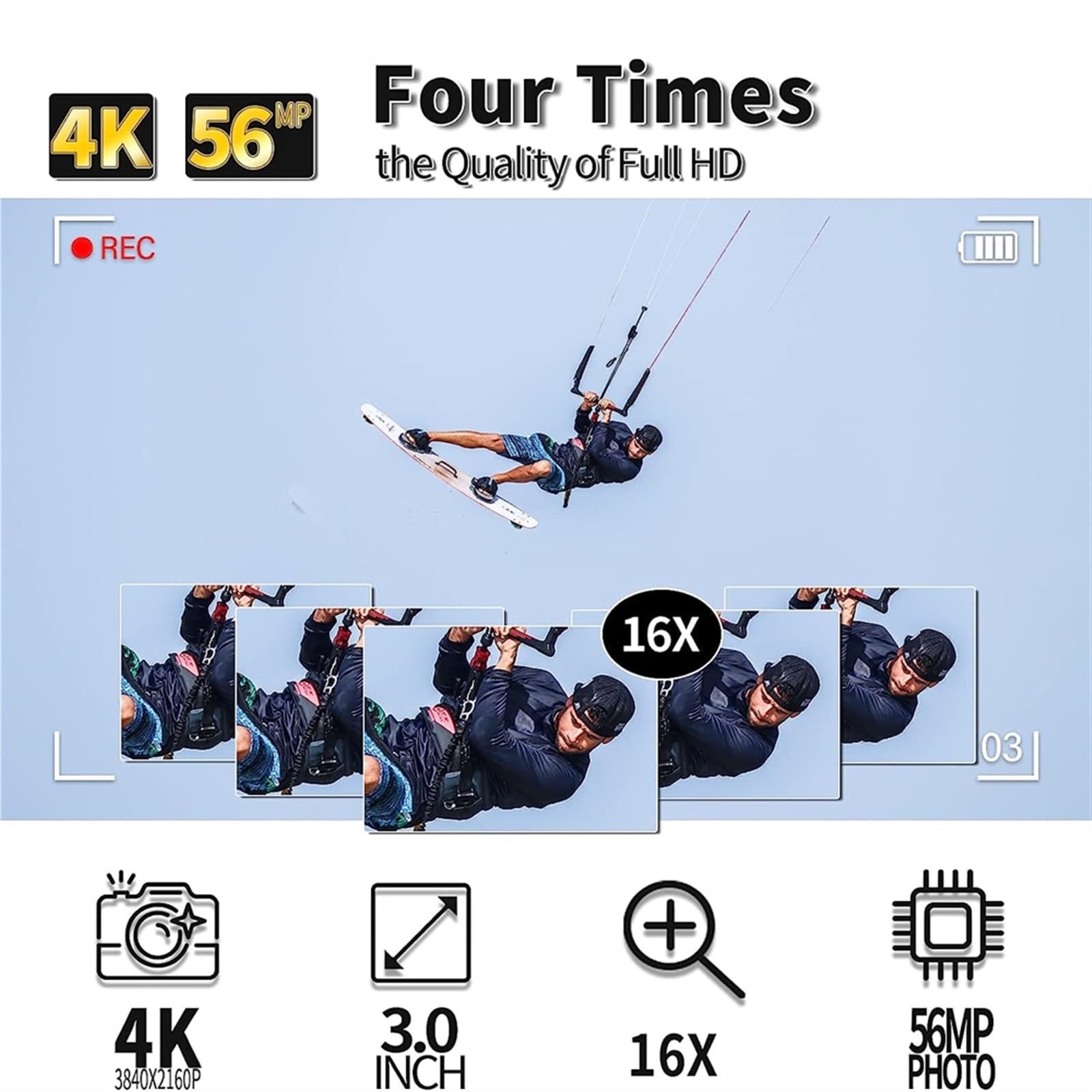 56MP 4K Digital Camera with Auto Focus & WiFi - MZZYG Video Camera for Vlogging, Photography, Webcam, YouTube (Includes 64GB TF Card) - Perfect for Travel, Family Events & Content Creation