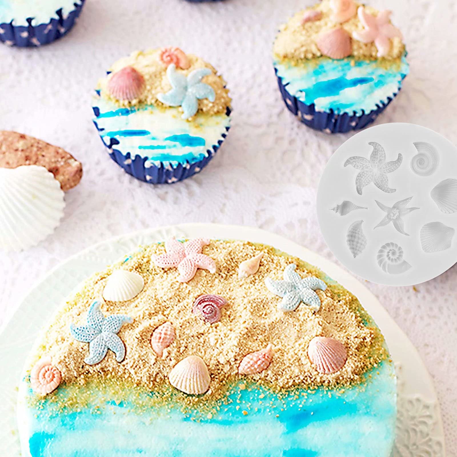 Mini Marine Theme Fondant Silicone Mold - Seashell, Conch, Starfish Shapes for Cake Decorating, Cookies, Jelly, Biscuits & Polymer Clay Crafts | Perfect for Birthday Parties, Beach Weddings & DIY Baking Projects