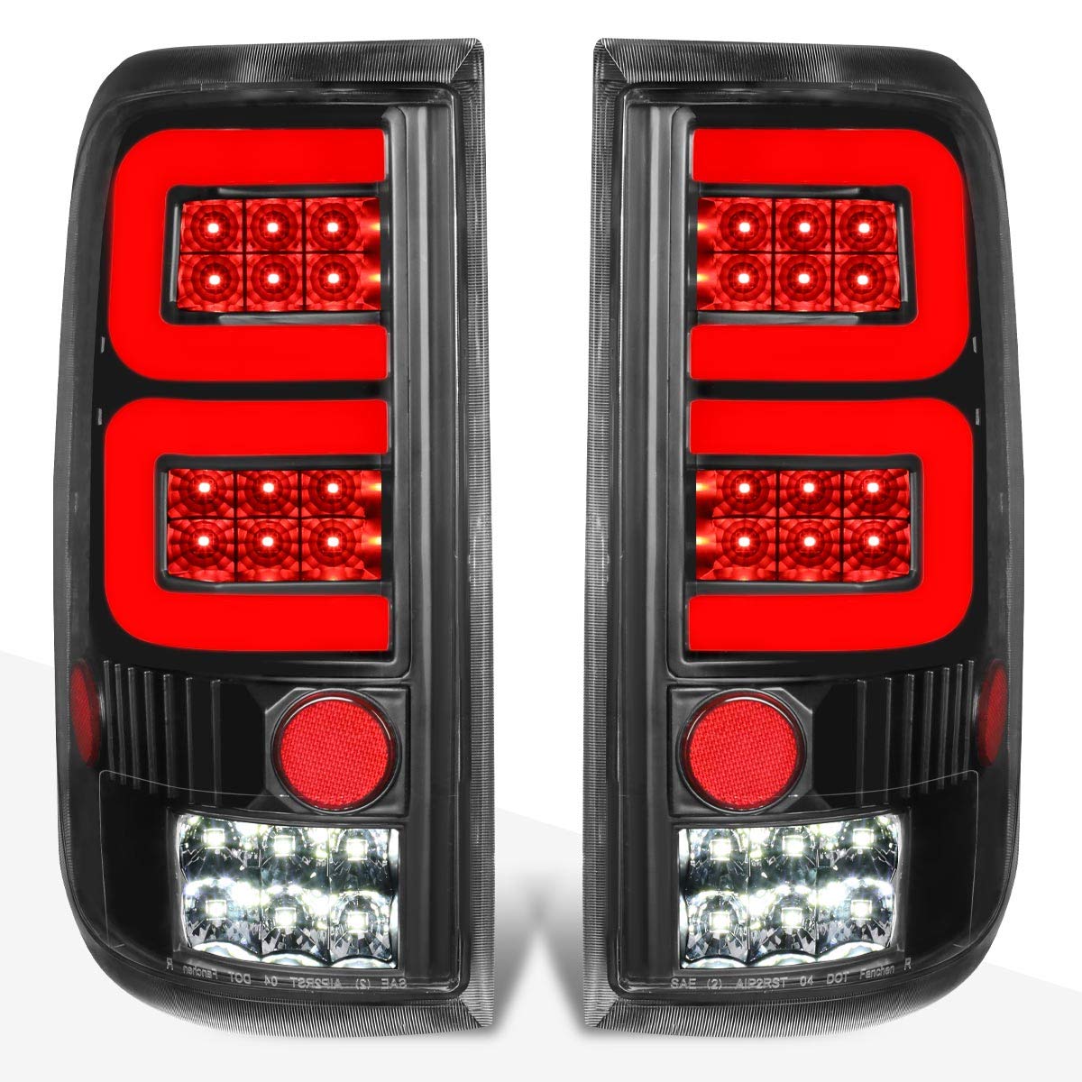 3D LED C-Shape Tail Lights Brake Lamps Assembly - Black Housing & Clear Lens - Compatible with 2004-2008 Ford F150/Lobo - Enhanced Visibility & Style for Night Driving & Custom Truck Upgrades