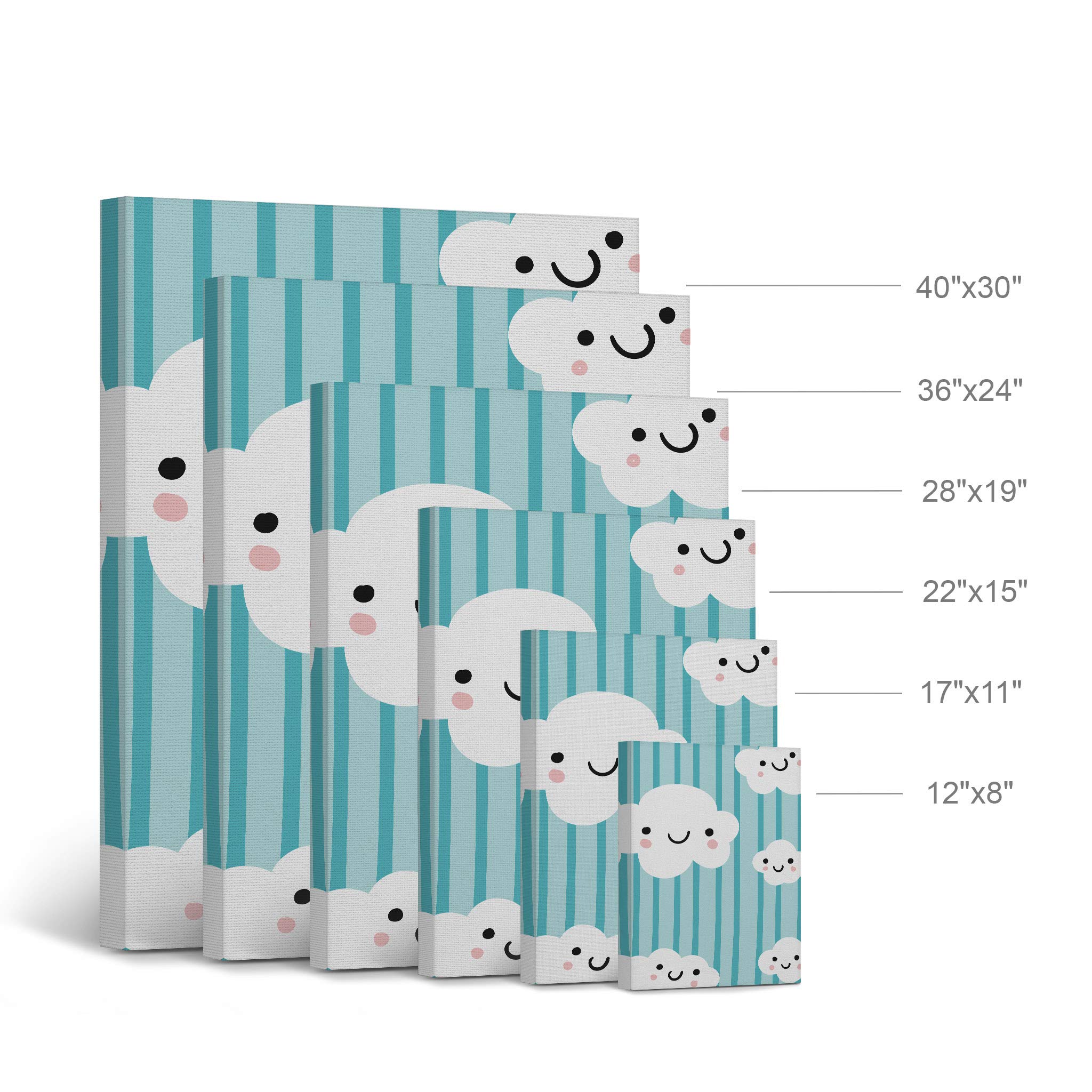 Smile Art Design Lovely Clouds Blue Background Canvas Print - Nursery Wall Art for Baby & Kids Room Decor - Ready to Hang 28x19 Inch - Made in USA | Perfect for Nursery, Bedroom, Playroom & Gift