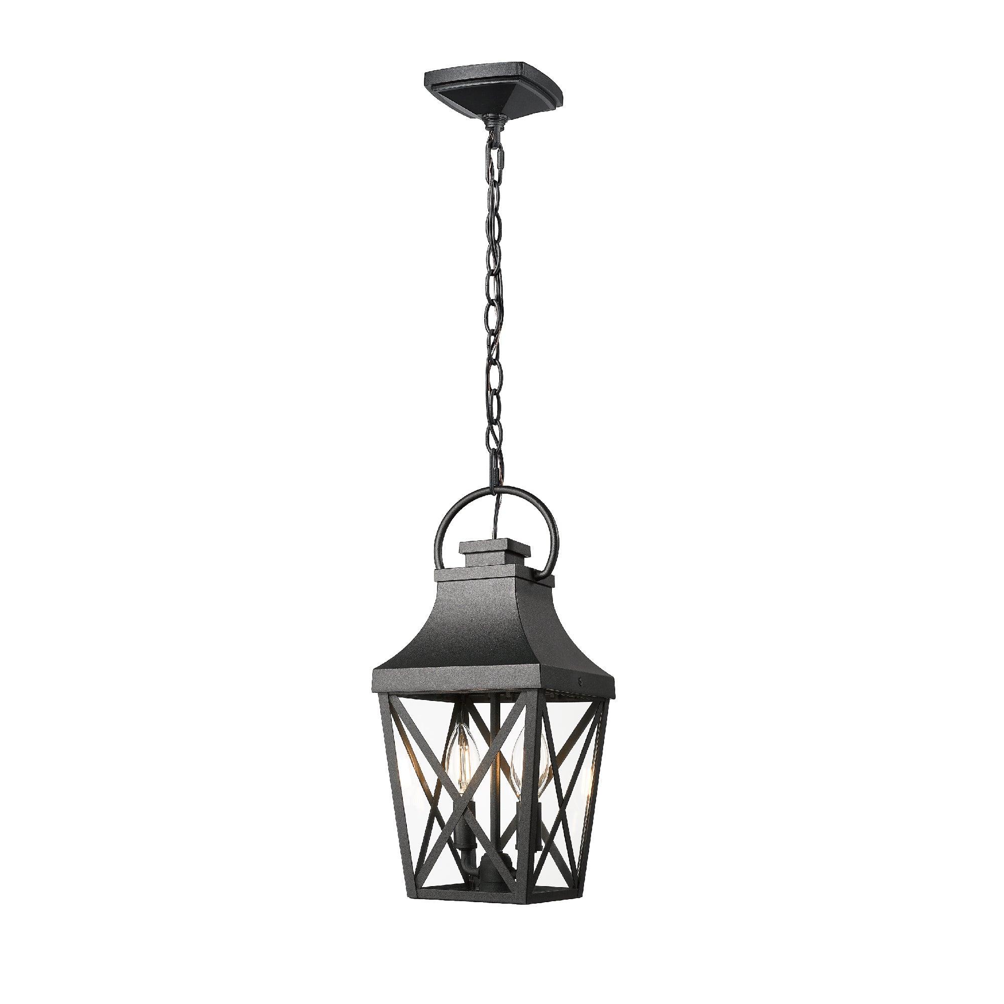 Black Outdoor Pendant Light Fixture - 2-Light Industrial Hanging Cage Chandelier with Clear Glass - Ceiling Mount for Porch, Entryway, Doorway, Farmhouse - Weatherproof & Durable (1 Pack) - Perfect for Patio, Deck, Garden & Outdoor Dining Areas