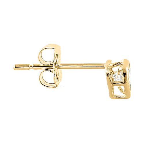 14K Solid Yellow Gold 3MM Heart Cut Clear Cubic Zirconia Stud Earrings for Women - Perfect Gift for Valentine's Day, Anniversary & Special Occasions