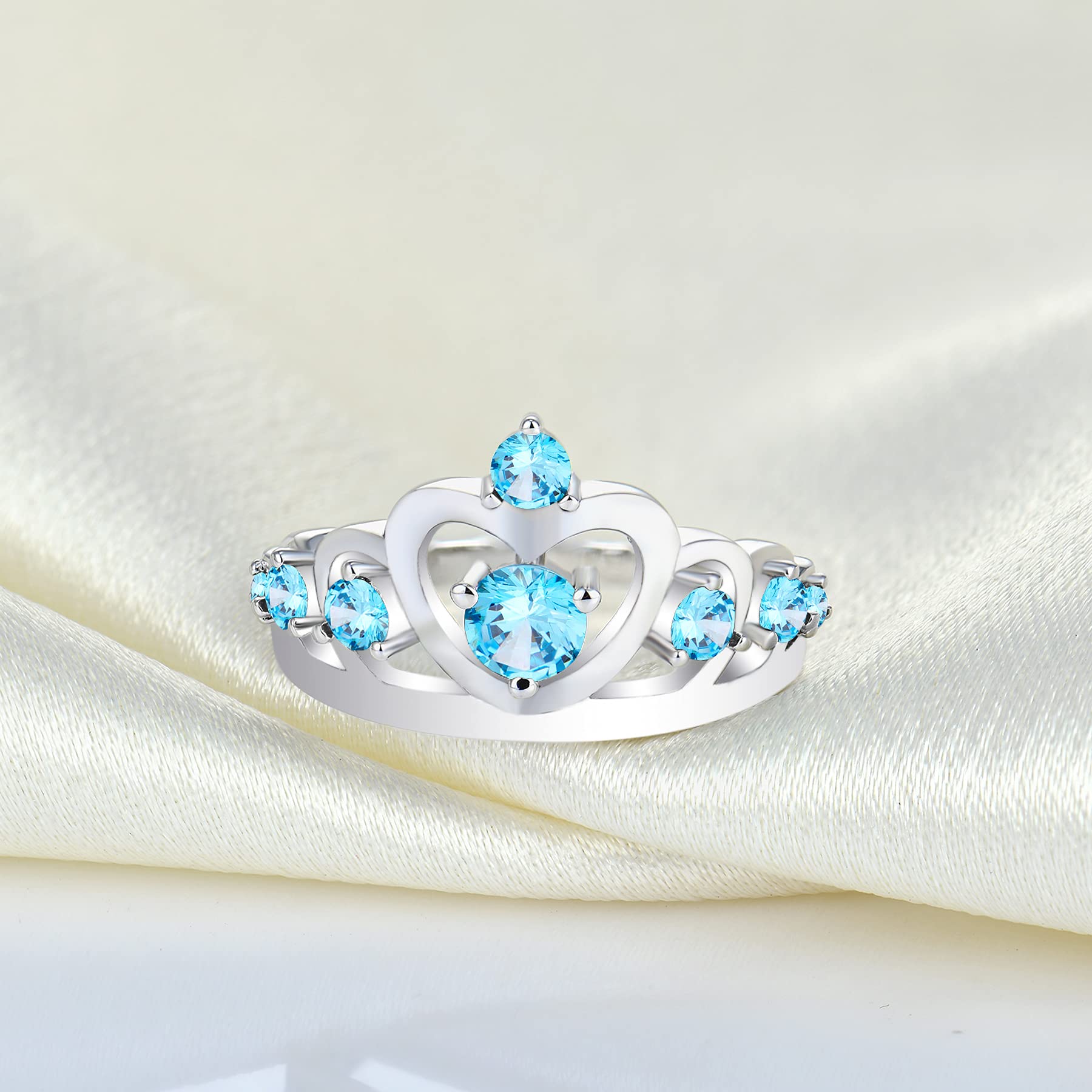 YL 925 Sterling Silver Heart Crown Engagement Ring - Queen Birthstone Jewelry for Women, Anniversary & Wedding Gift - Perfect for Proposals, Bridal Sets & Special Occasions