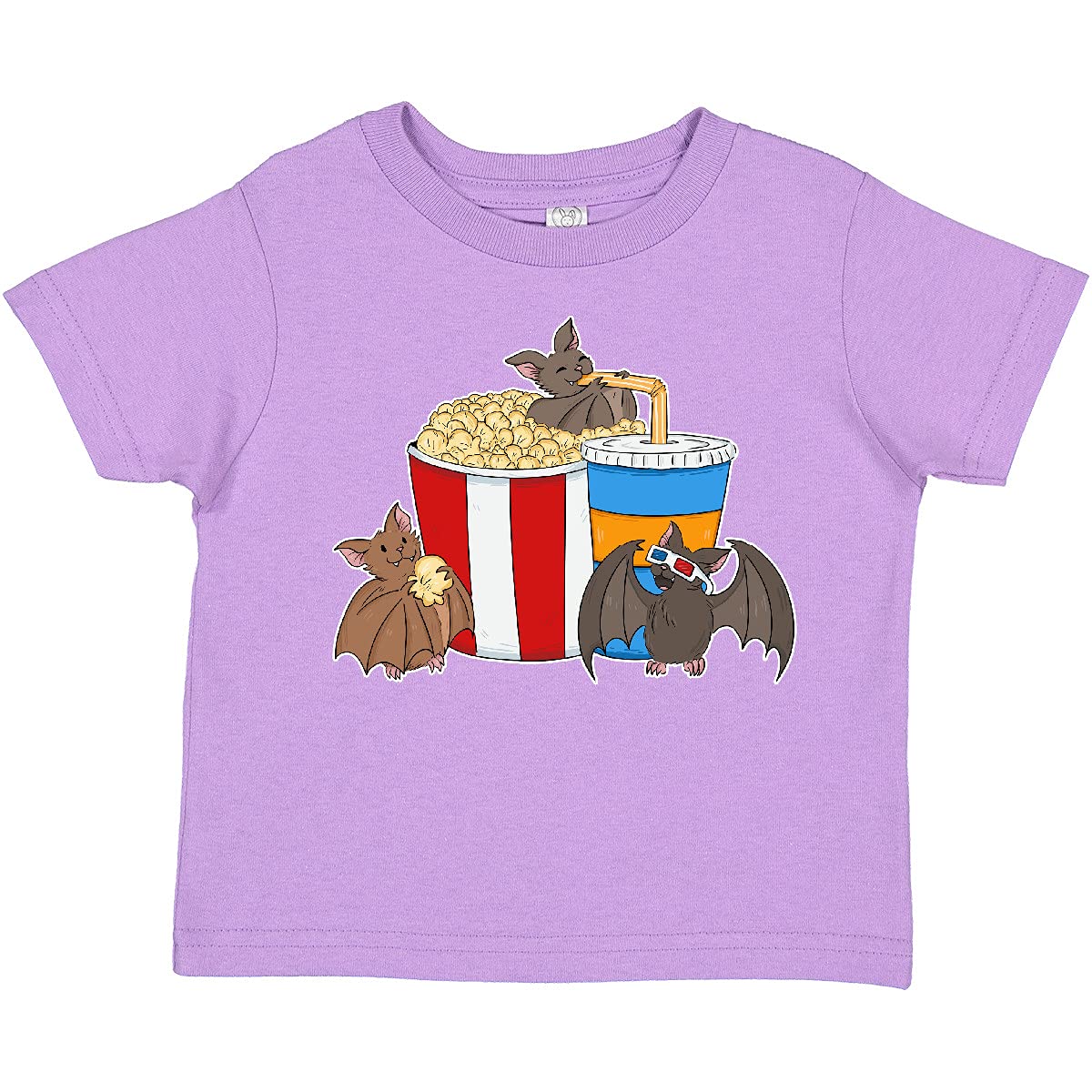Inktastic Movie Loving Bats with Popcorn and Soda Toddler T-Shirt - Cute Bat Design Kids Tee for Movie Nights & Halloween Costumes