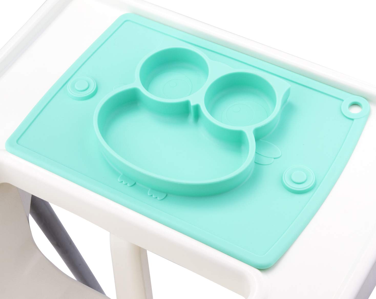 Non-Slip Silicone Divided Toddler Plates with Suction - BPA Free Baby Dinner Plates for Kids & Babies | Portable, Durable & Easy to Clean | Perfect for High Chairs, Travel & Messy Eaters (Owl-Cyan)
