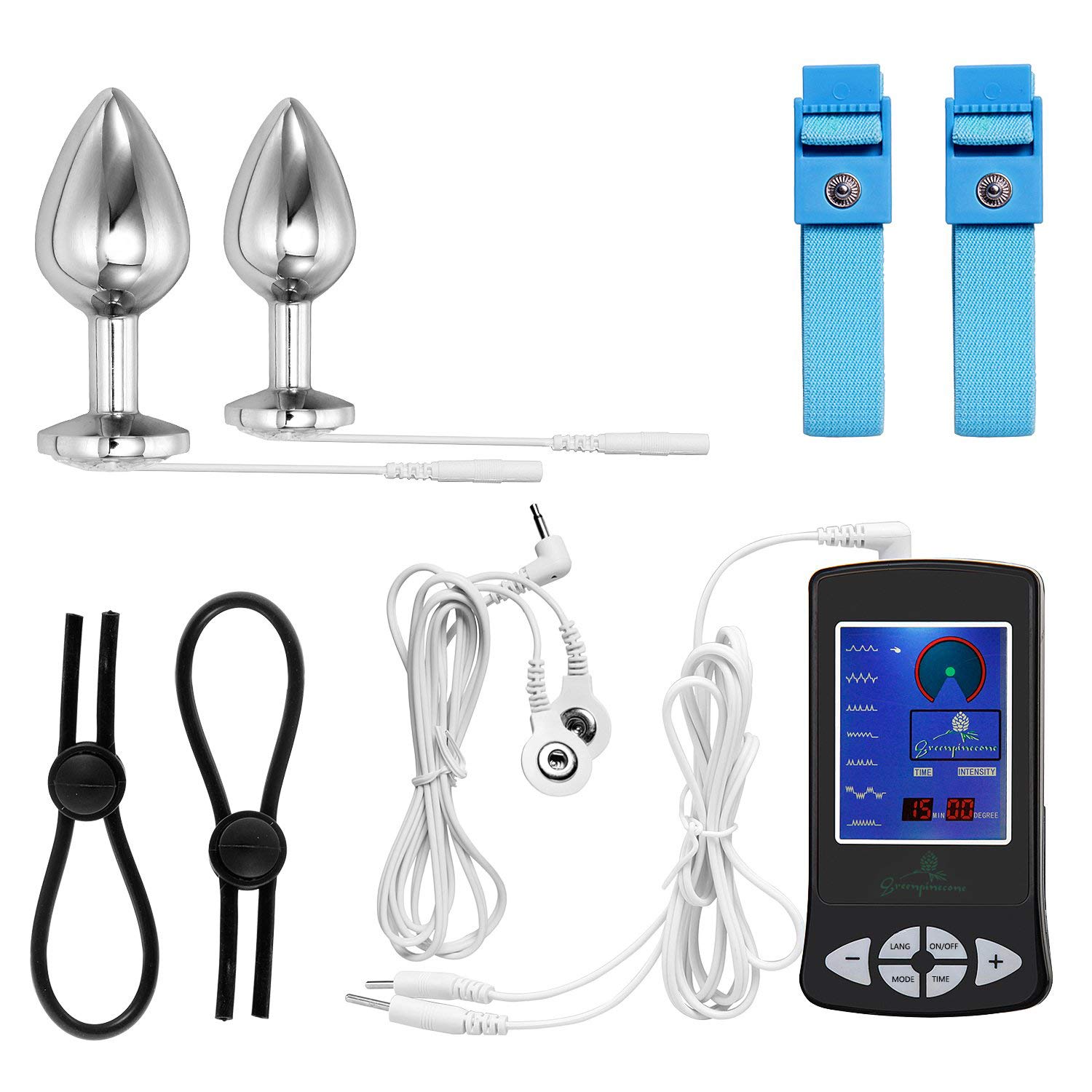 Premium Electric Anal Plug & Penis Ring Set - 32mm & 25mm Vibrating Butt Plug for Nerve Stimulation, Includes 2 Adjustable Electro Sex Cock Rings & Wires - Perfect for Couples Play, BDSM, and Solo Pleasure