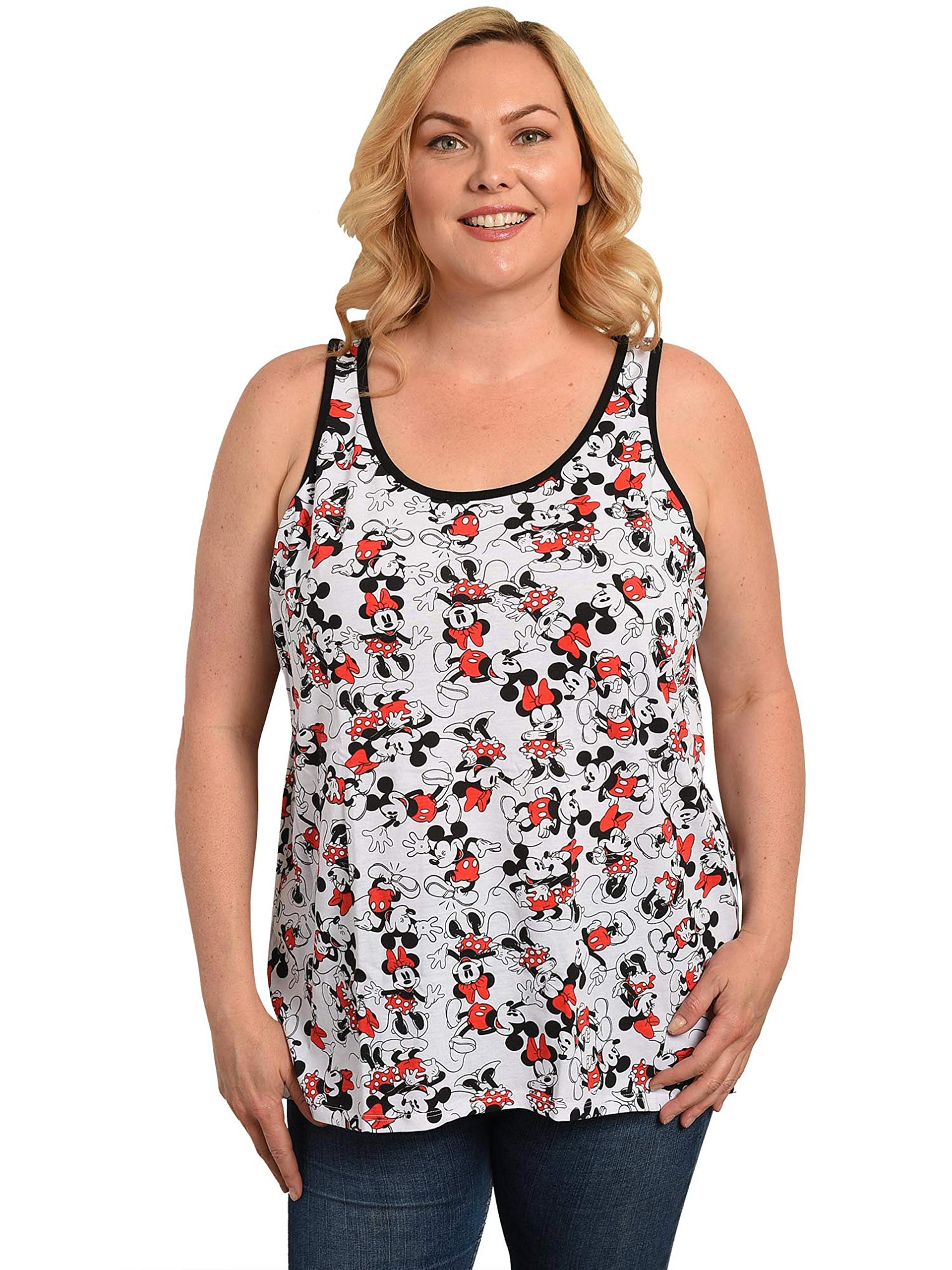Disney Women's Plus Size Mickey & Minnie Mouse Graphic Tank Top - Officially Licensed Cute Summer T-Shirt for Travel, Beach & Casual Wear