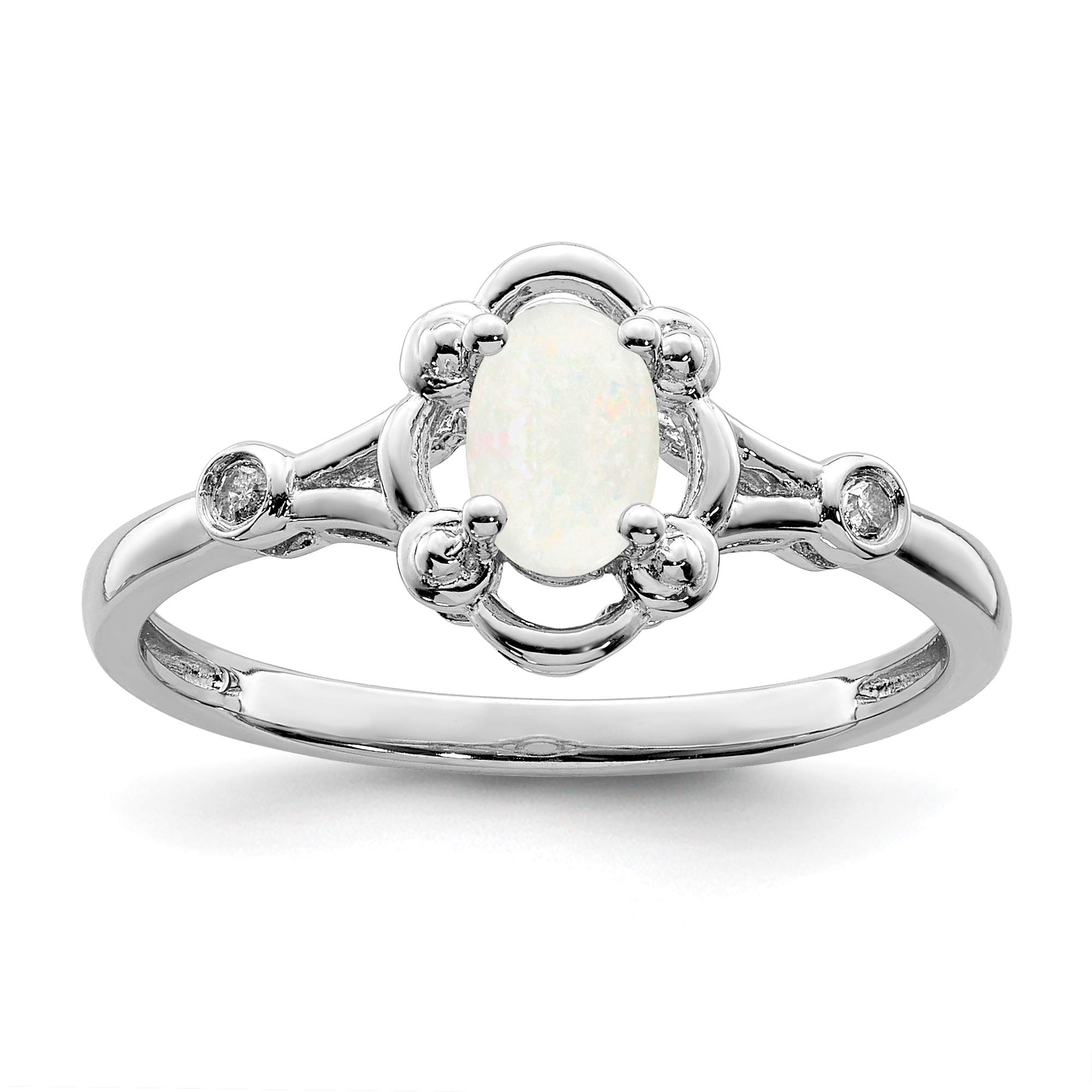 925 Sterling Silver Created Opal & Diamond Solitaire Ring - Size 6 | Elegant Wedding, Engagement & Anniversary Jewelry Gift for Women